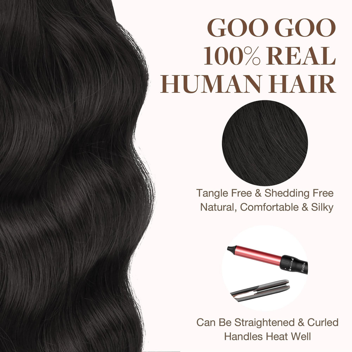 GOO GOO Tape in Hair Extensions Human Hair, 1B Natural black, 20inch 50g 20pcs, Thick Ends Straight Seamless Tape in, Invisible Tape in Hair Extensions Human Hair