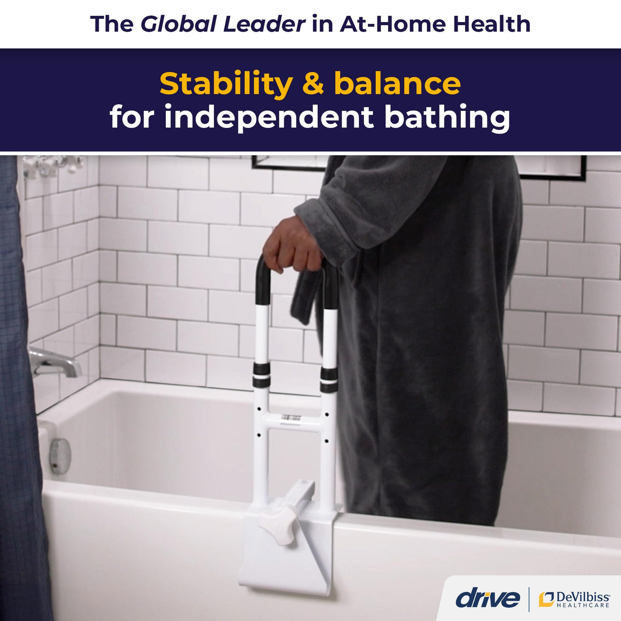 Drive Medical Adjustable Bathtub Grab Bar & Bathtub Safety Rail, White