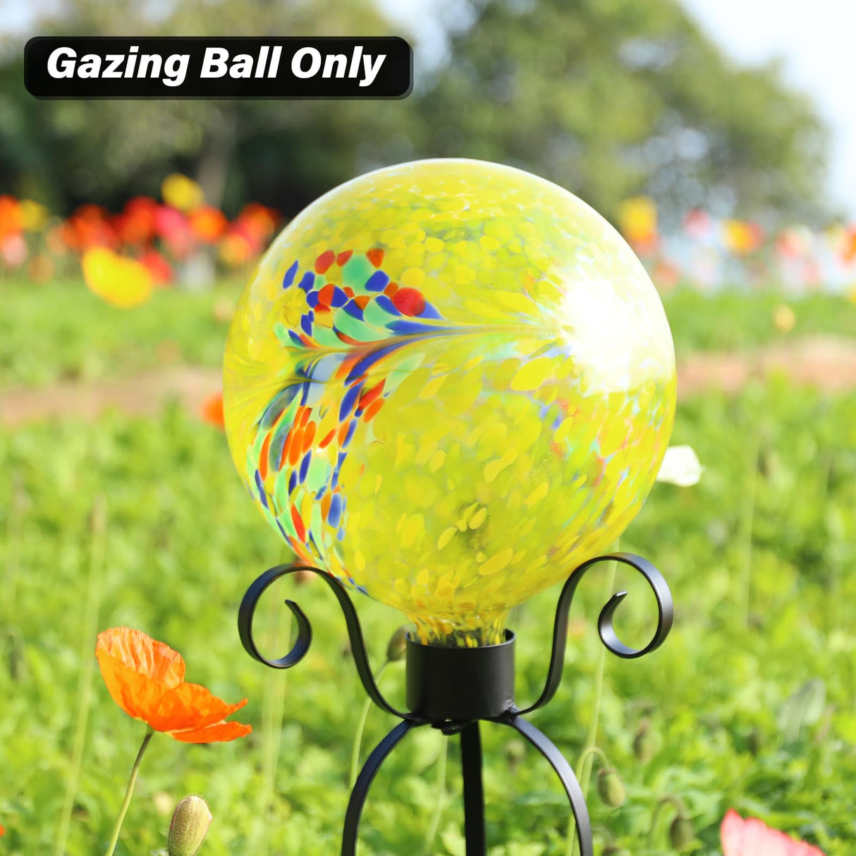 10 Inch Gazing Ball Glass Reflective Garden Globe Outdoor Gazing Globe Yard Ornament for Garden Yard Home Outdoor Decoration Yellow, NOT Solar