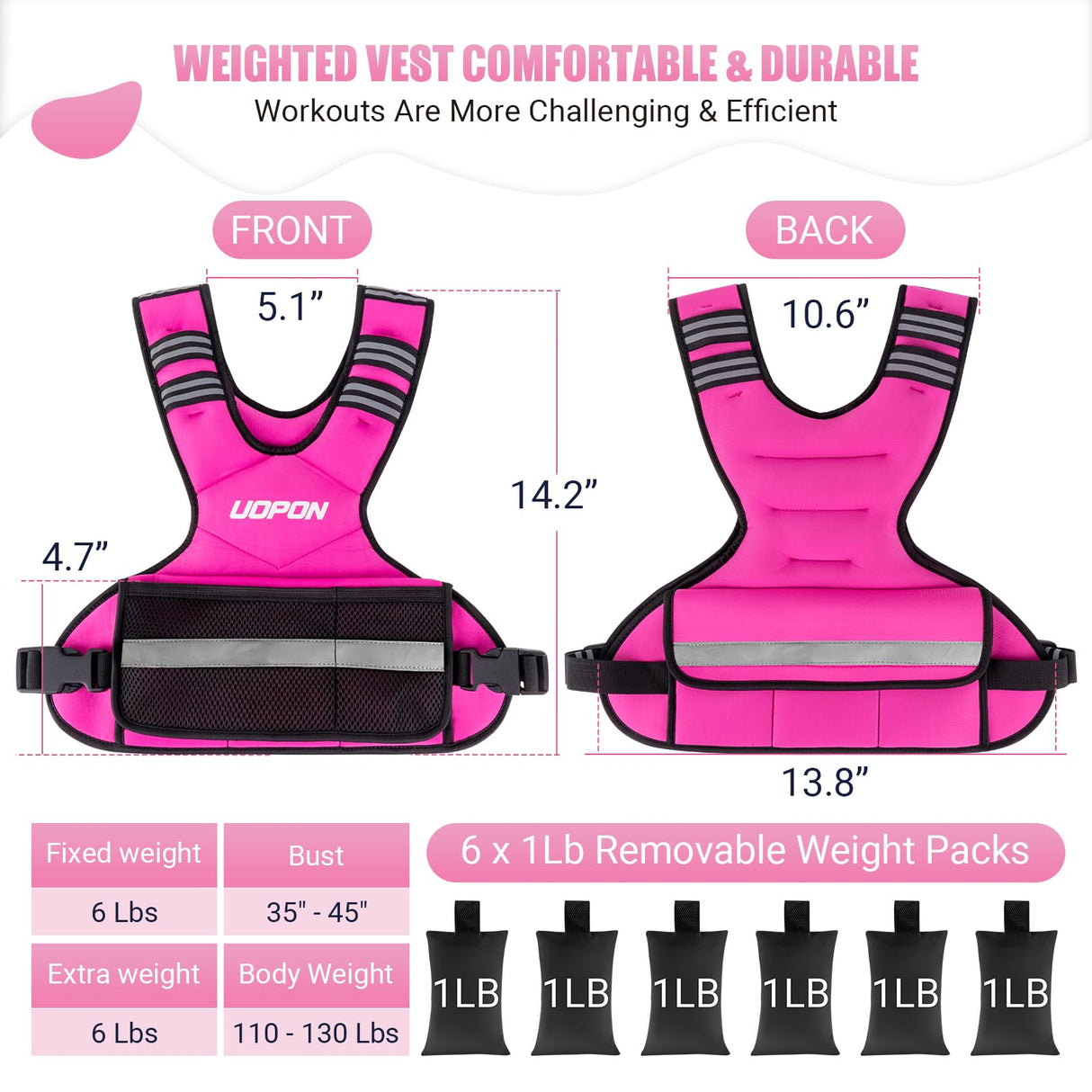 Adjustable Weighted Vest for Women, 6-12 Lbs Rucking Vest with 6 Ironsand Weights, Best Weighted Vest with Plus Pockets & Reflective Strips for Running, Walking, Workout and Strength Training
