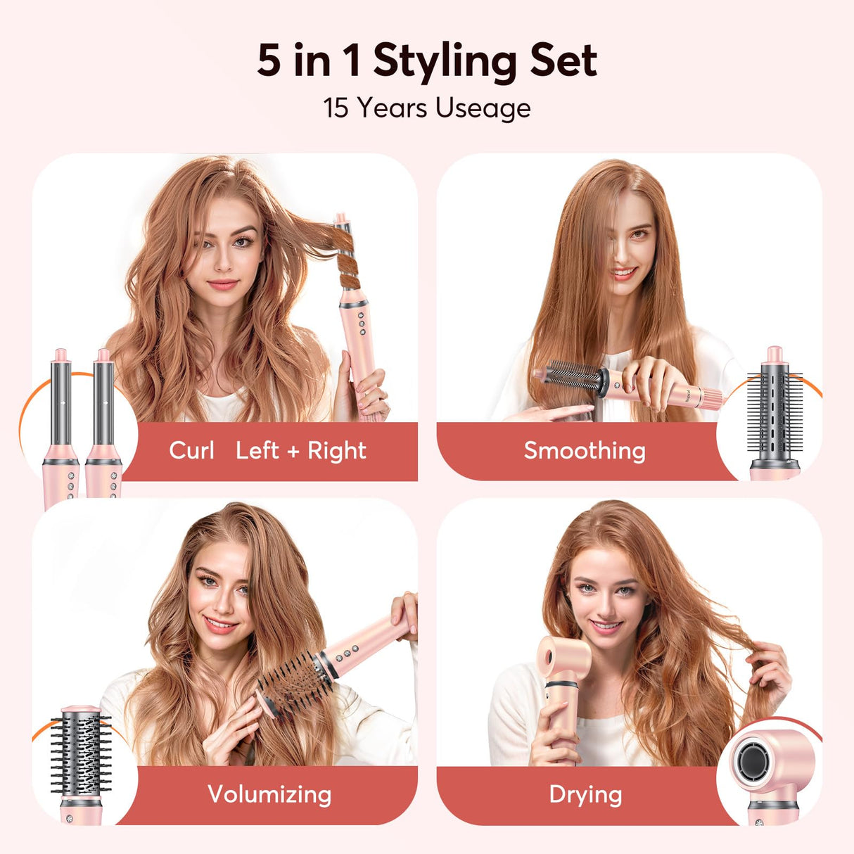 5 in 1 Hair Styler - Professional High Speed Hot Air Styler, Frizz-Free Hair Dryer Brush, No Heat Damage Air Styler Wrap - Hair Dryer, Curl, Volumize, Straighten,Gifts for Women, Travel