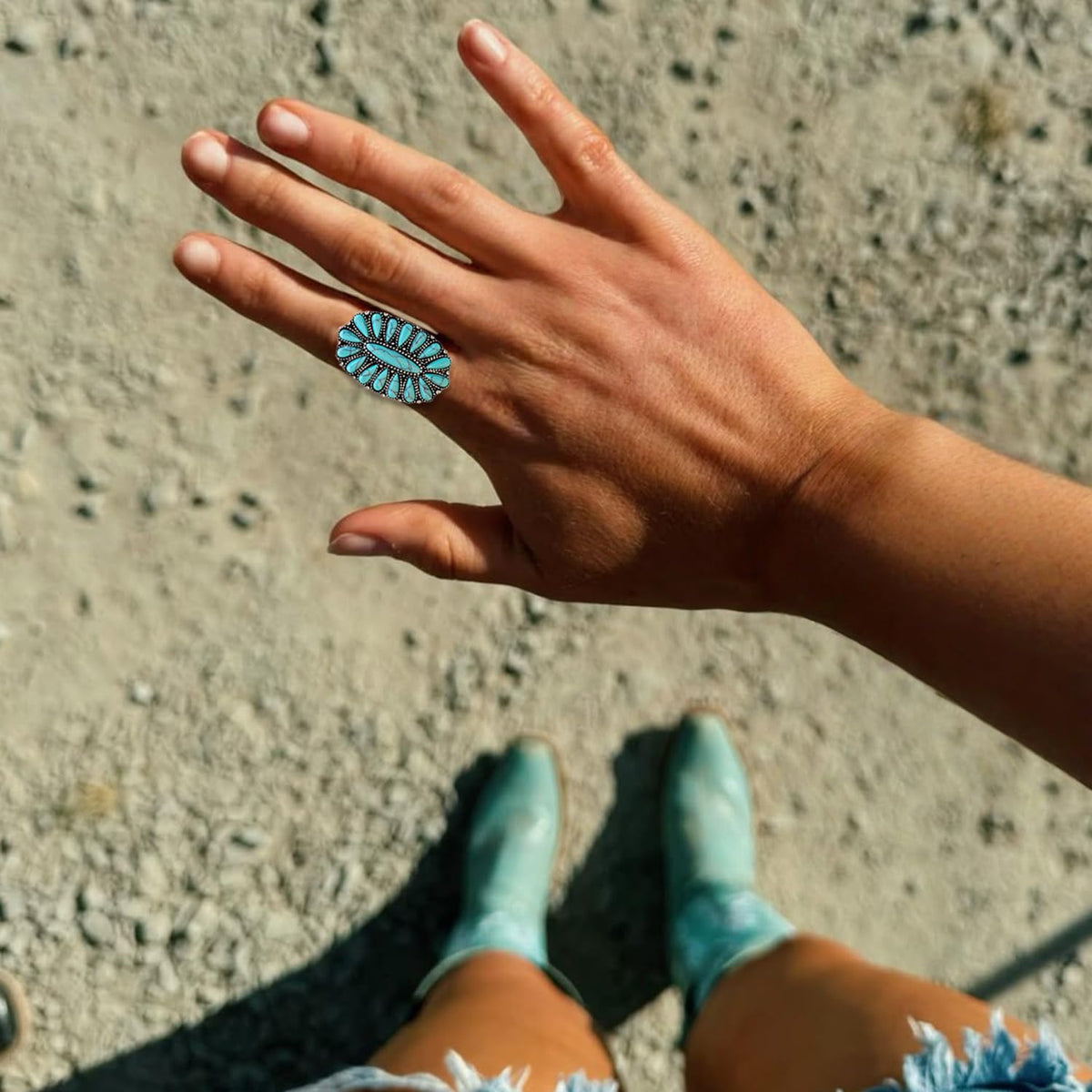PSAMPMOS Boho Turquoise Rings for Women, Native American Western Large Bohemian Statement Open Adjustable Rings, Sizes 5-10