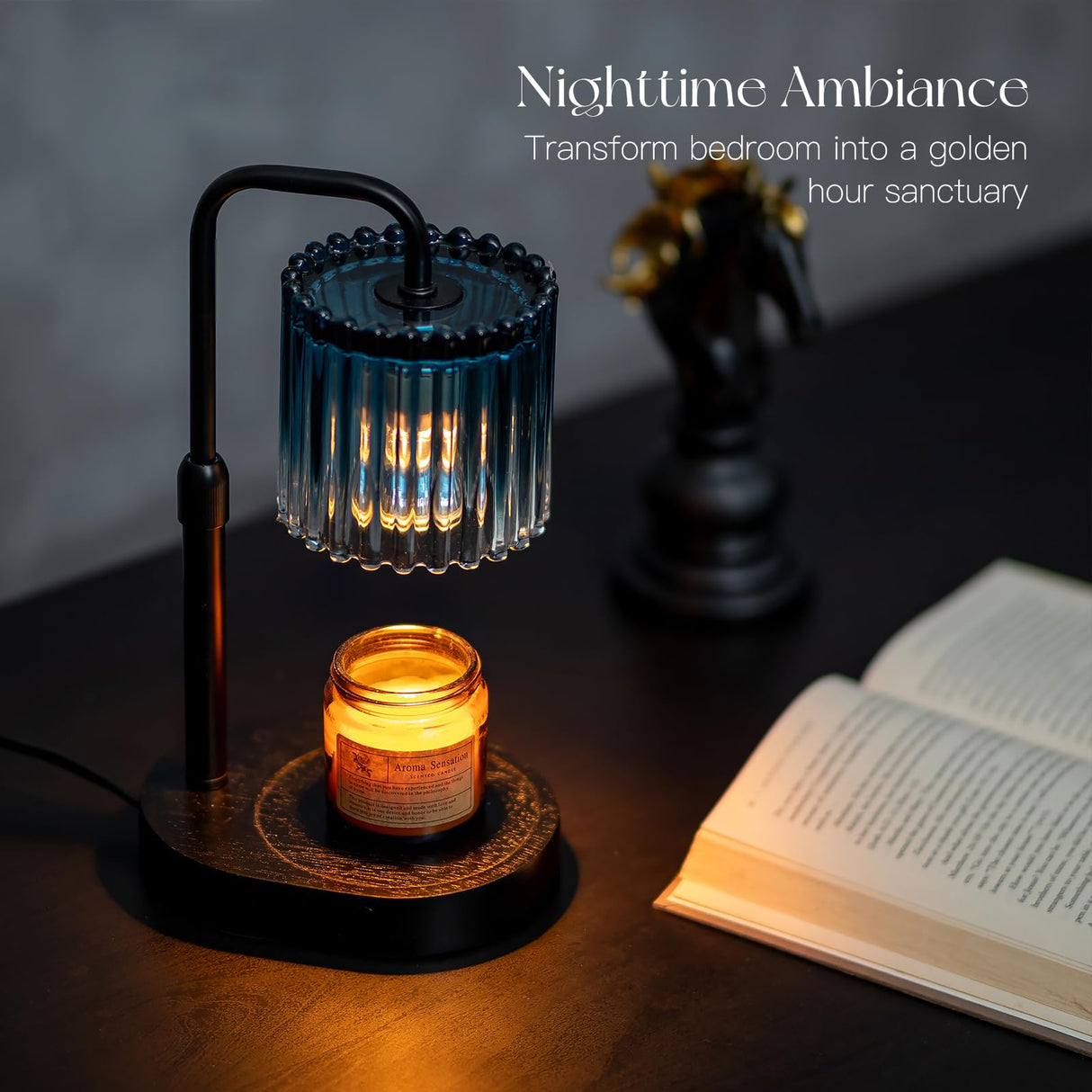 Candeldo Candle Warmer Lamp with Timer: Navy Blue Candle Warming Lamp with 2 Bulbs Height Adjustable Wax Melt Dimmable Bedroom Decor Christmas Gift for Women