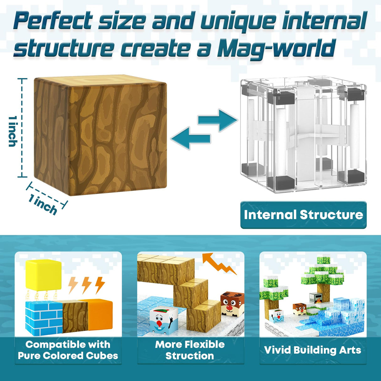 Magnetic Blocks-Build Mine Magnet World Ice Edtion Building Craft, Toys for Girls Age 3 4 5 6 7 8 STEM Sensory Kids Games Toys for Toddler Christmas Birthday Gifts for 3+ Years Old Girls & Boys