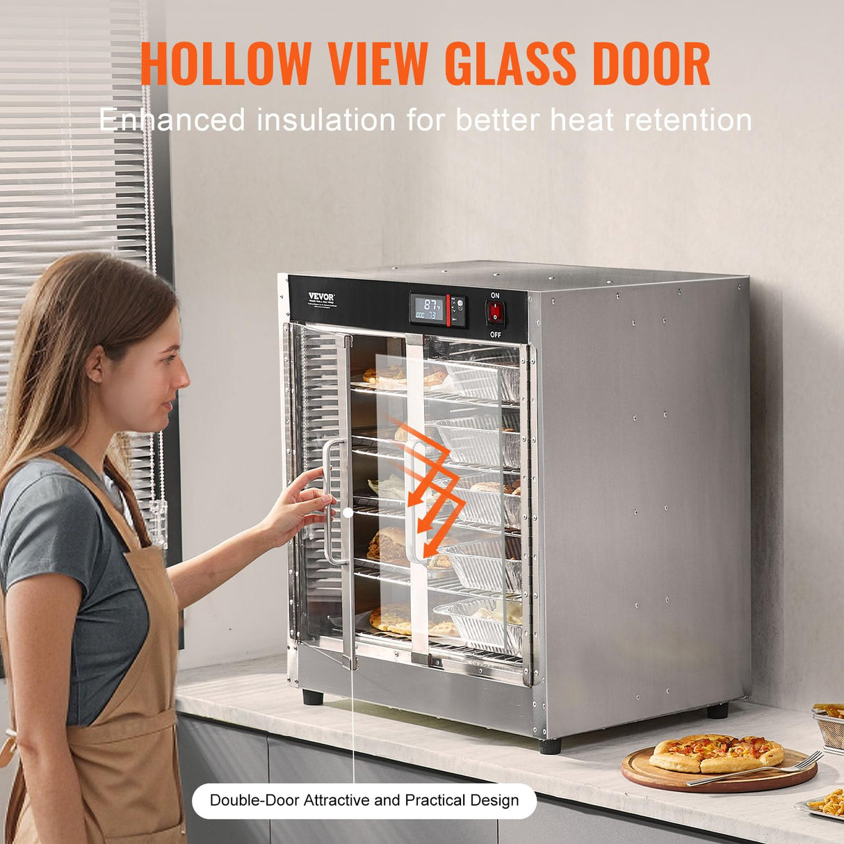 VEVOR Hot Box Food Warmer, 5-Tier Concession Warmer with Water Tray, 5 Pans, Double-Door and Adjustable Shelves, Stainless Steel Food Warmer Cabinet, Ideal for Storing Pizza, Chicken, Restaurant
