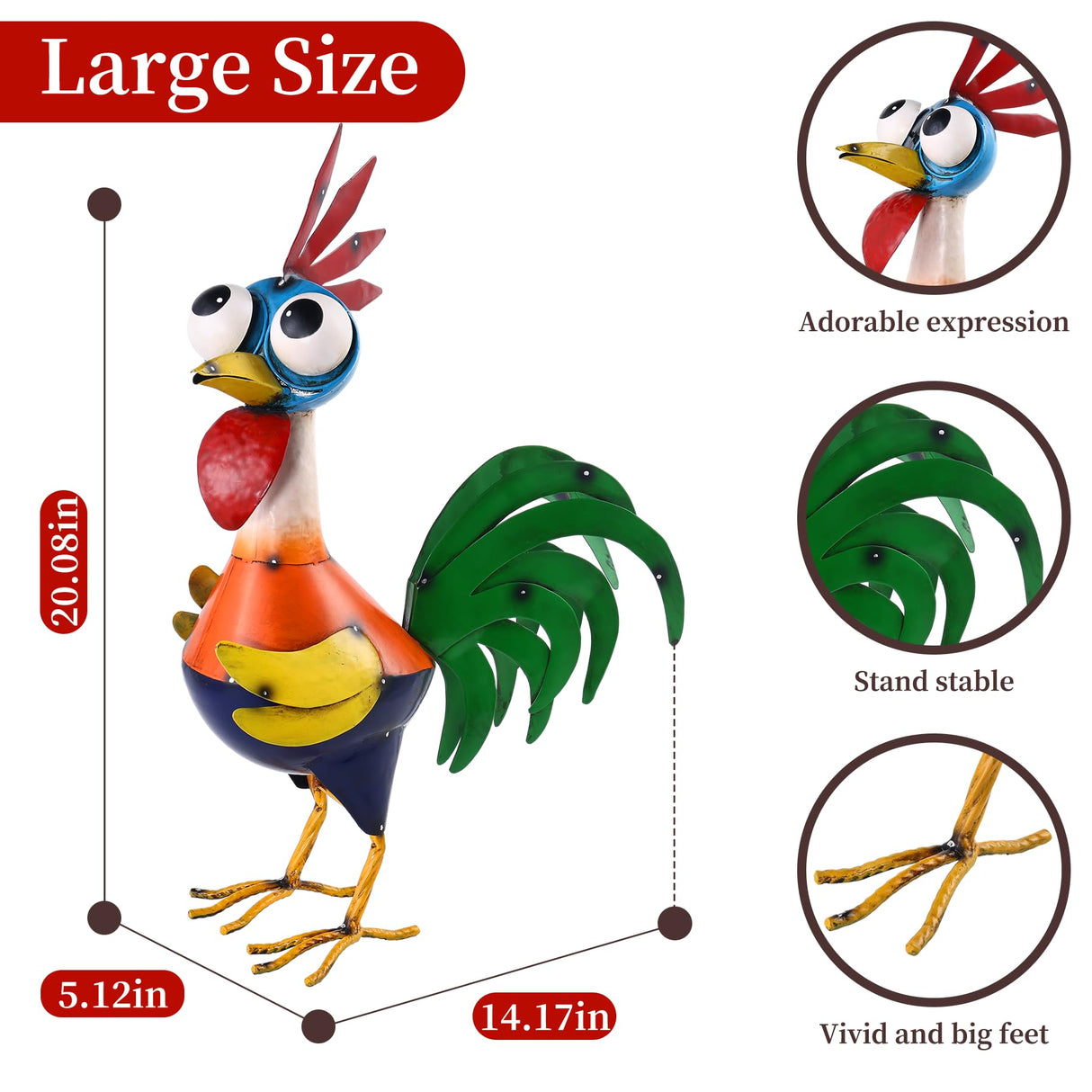 Ratuor Large Metal Rooster Decor Garden Statue Chicken Yard Art Kitchen Outdoor Decoration Gifts for Women Mom