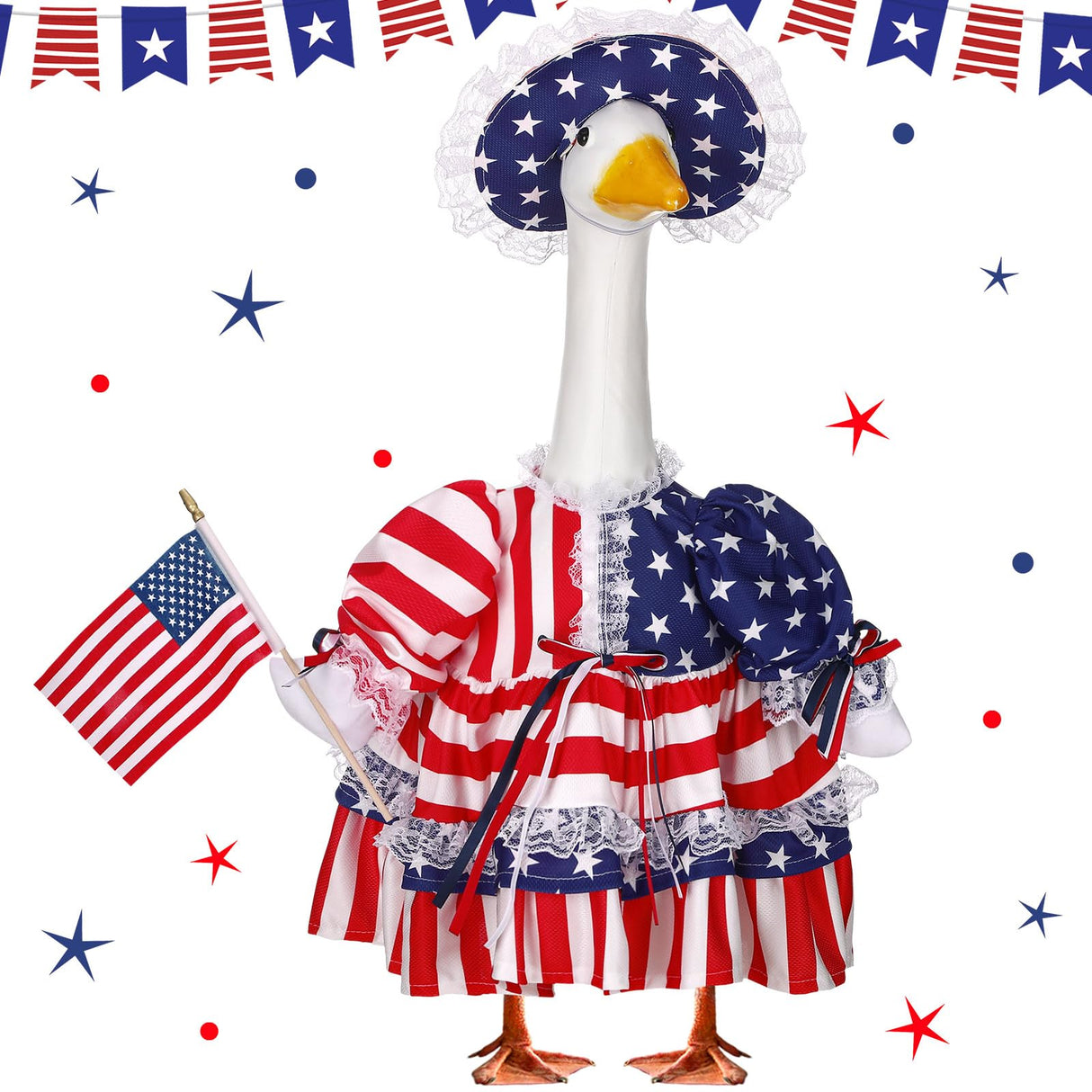 Suzile 250 Years 4th of July Porch Goose Outfit US Patriotic Independence Day Dresses Clothes for 17" High Goose Clothes Costume with Flag for Lawn Yard Outdoor Garden Patio Statue Memorial Day