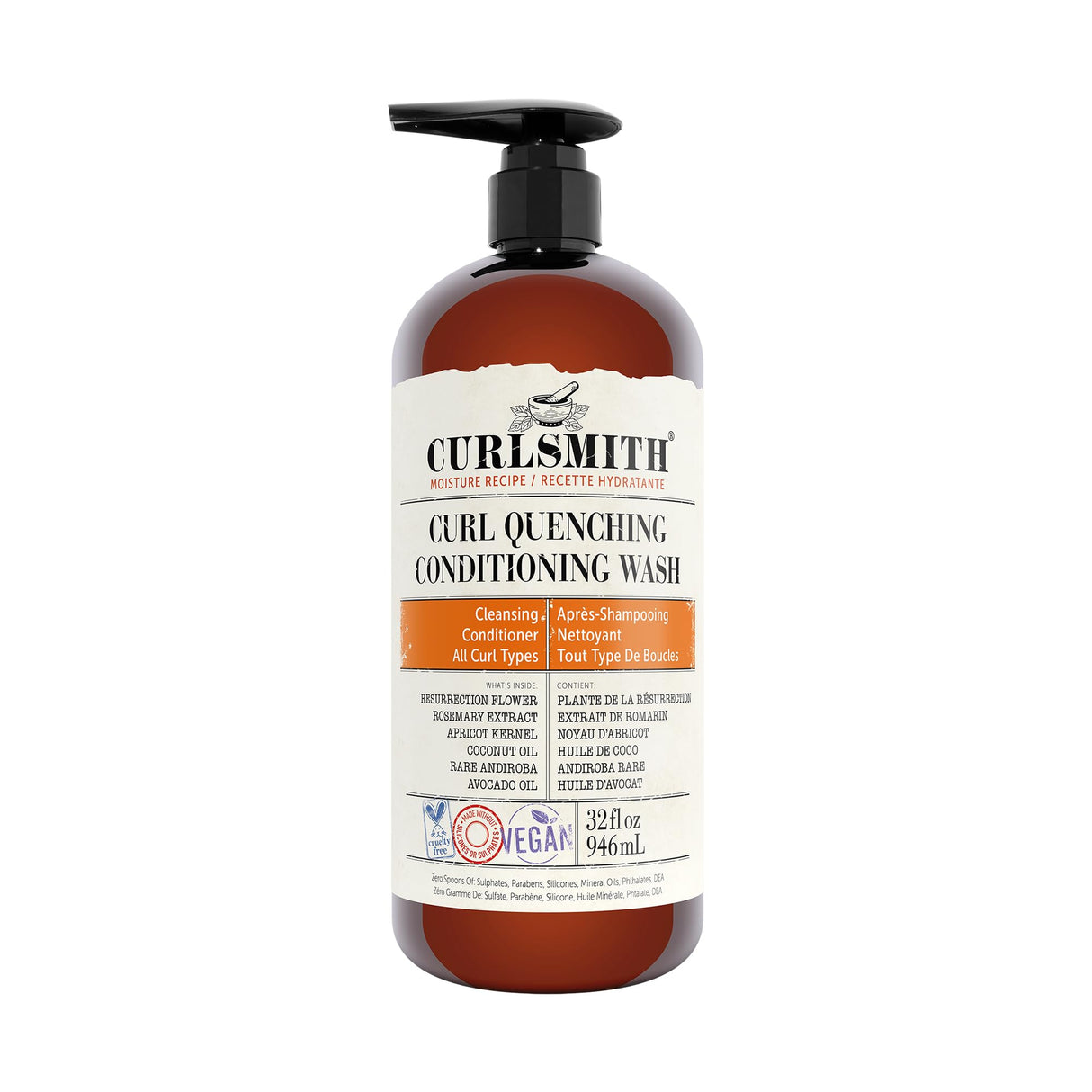 CURLSMITH - Curl Quenching Conditioning Wash - Vegan Cowash 2 in 1 Conditioner and Shampoo for Wavy, Curly and Coily Hair (32oz)