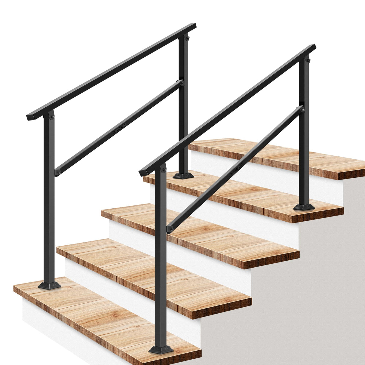 VIVOSUN 2-Pack Outdoor Handrail, 4 Step Stair Handrail, 54" x 36" Fits 1 to 4 Steps, Wrought Mattle Iron Handrail for Concrete Steps, Porch Steps, One-Step Assembly, 2 Packs, Black