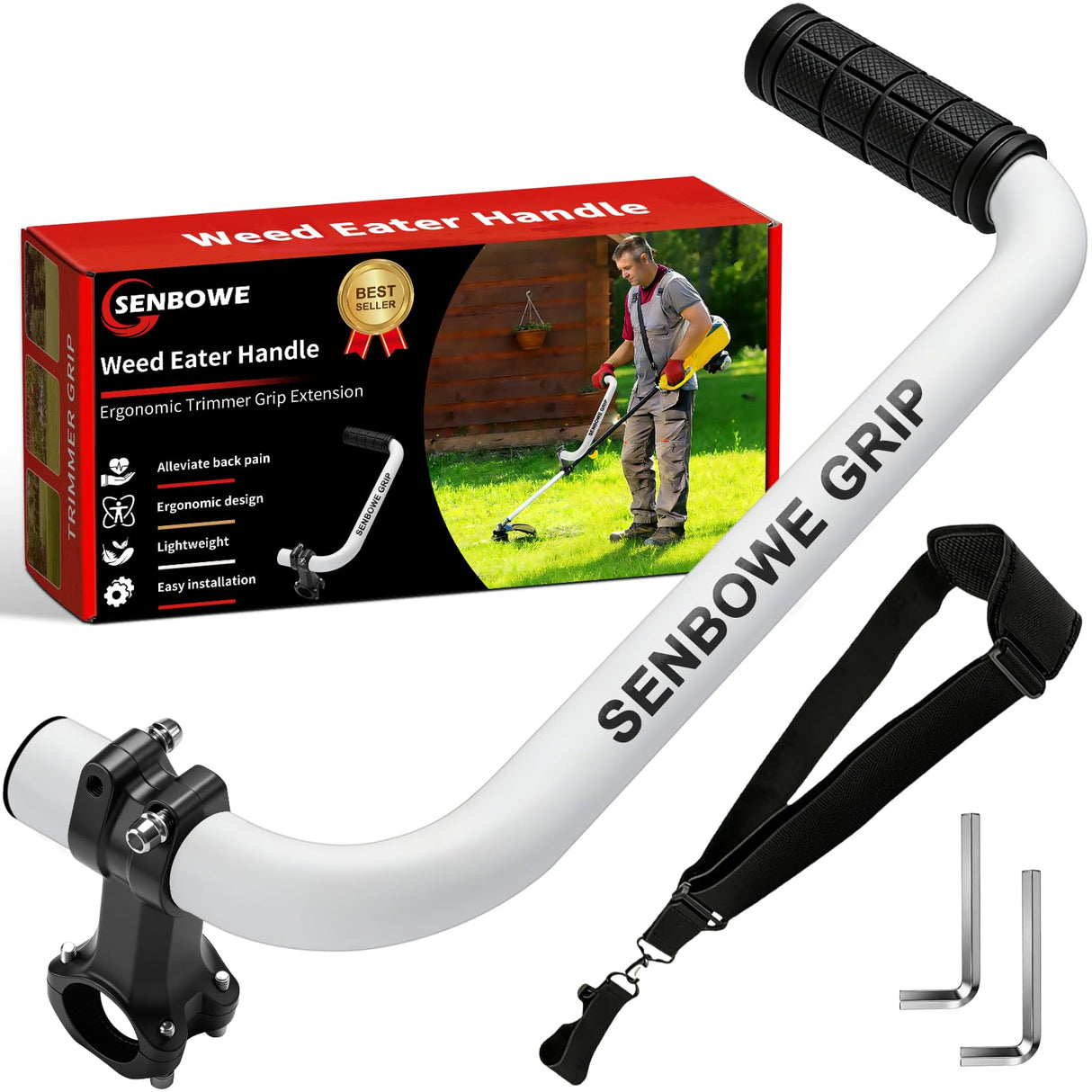 ππ©π π«ππππ Weed Eater Handle, Ergonomic String Trimmer Grip Extension Back Saver,with Adjustable Shoulder Strap, Universal Weedeater Handle for Lawn Care, Landscaping, Grass,Trimming (White)