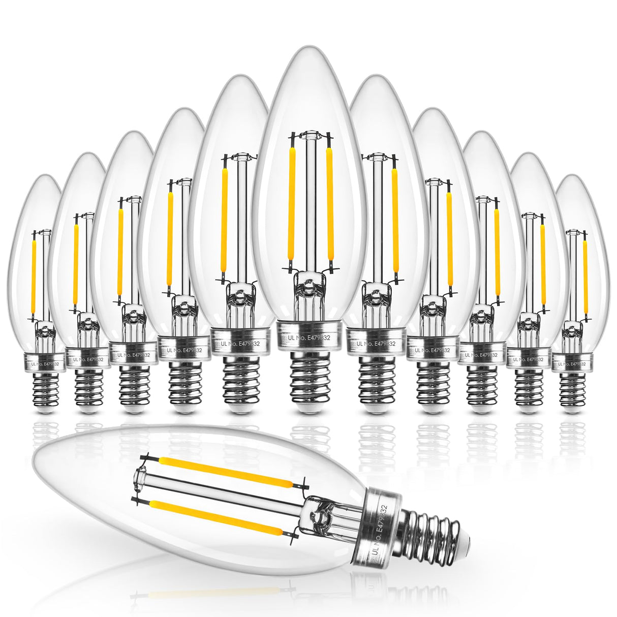 Hizashi E12 Candelabra Bulb 40 watt Equivalent, Dimmable Candelabra LED Light Bulbs Soft White 3000K, 90+CRI 4W 450LM B10 LED Candle Bulb, Candelabra Base, UL Listed, 12 Pack