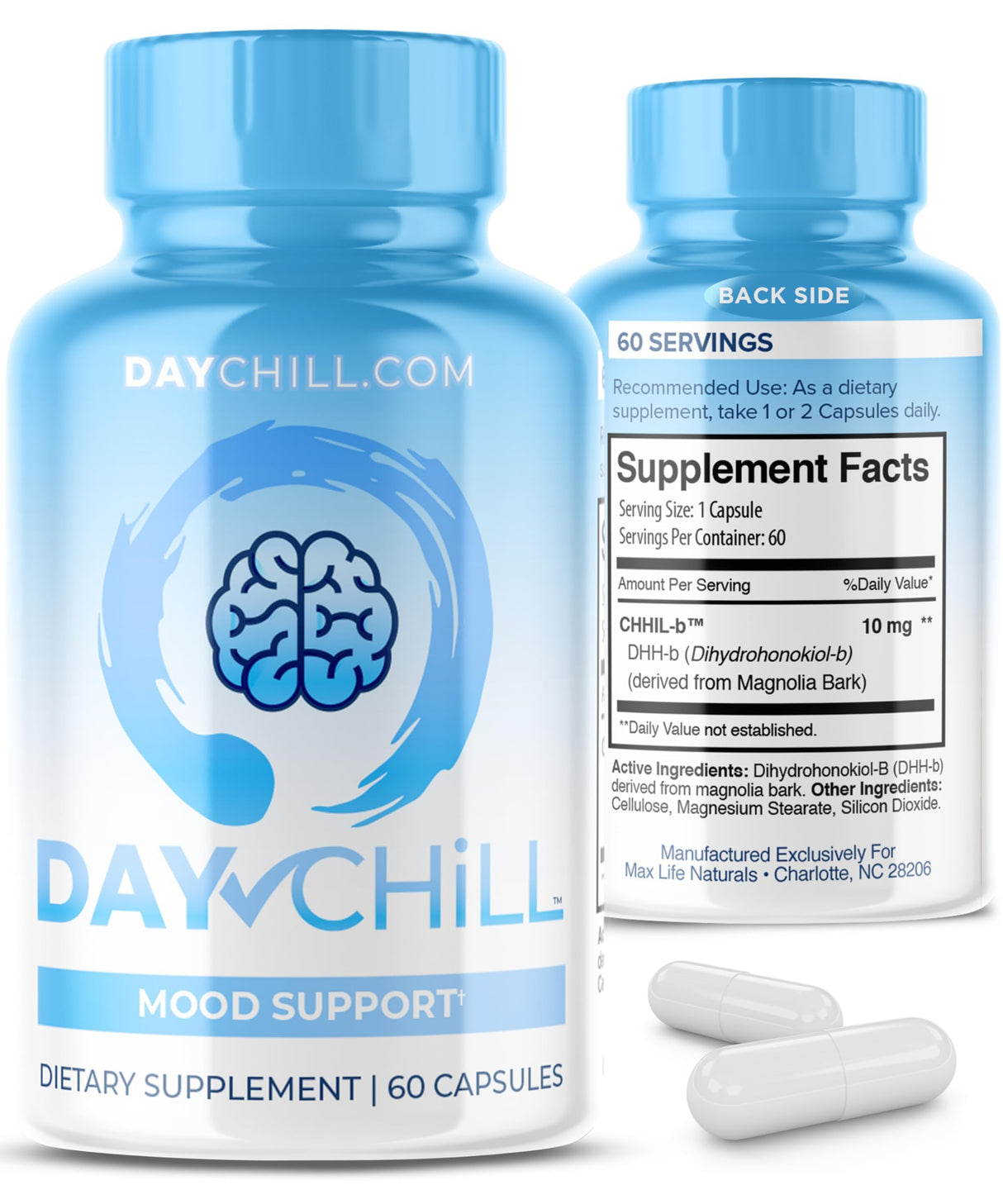 Chill Pill Happy Pills Mood Stabilizer Women and Men with Magnolia Bark 60 Capsules Formulated in USA - DHH-B Dihydrohonokiol-B Calm Pills Minerals and Chill Formula for Relaxation and Health Balance