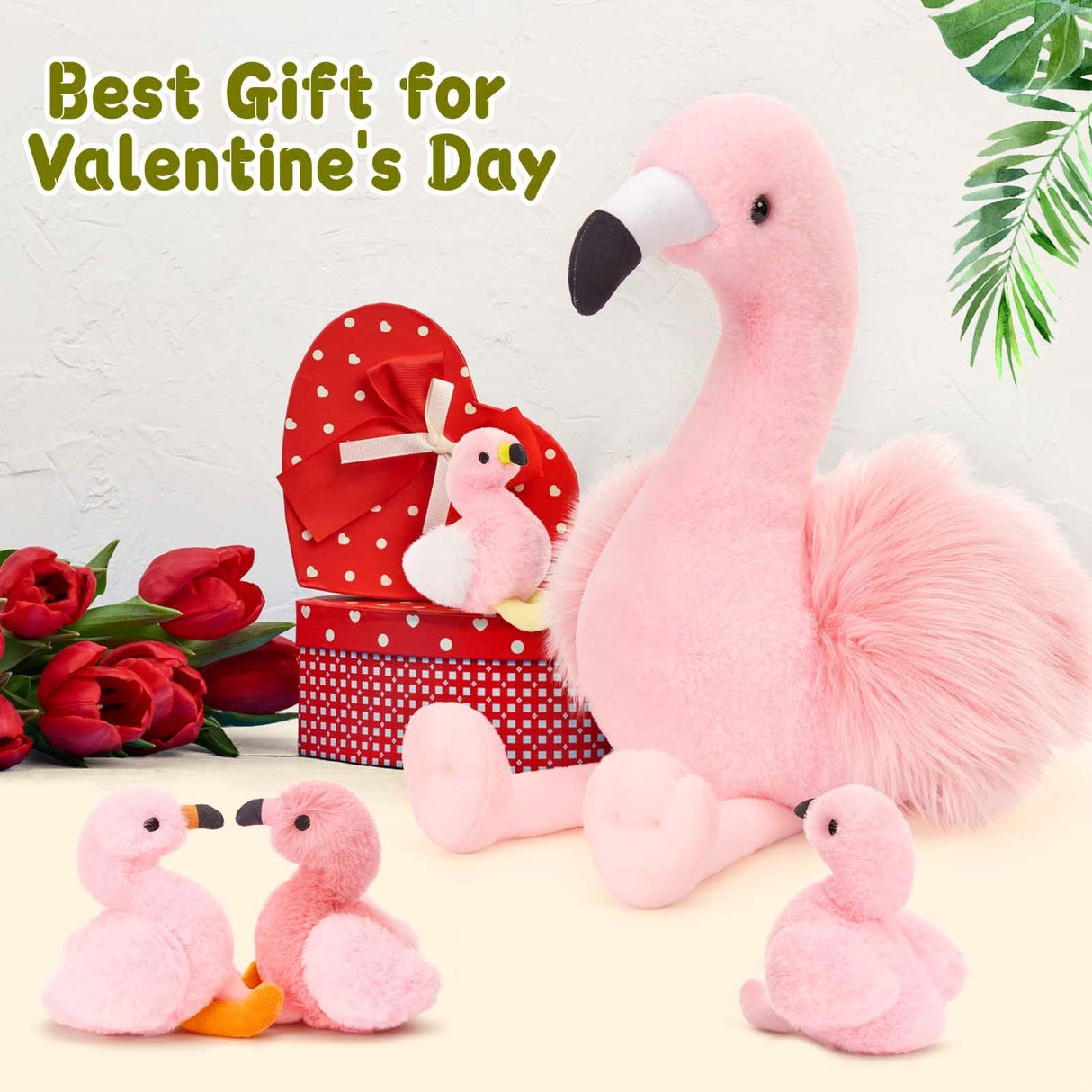 MorisMos Plush Flamingo Stuffed Animals-18in Mommy Stuffed Flamingo with 4 Baby Bird Toys for Girls Boys,Pink Bird Stuffed Animal Gift for Kids Women Birthday Decor Baby Shower Christmas