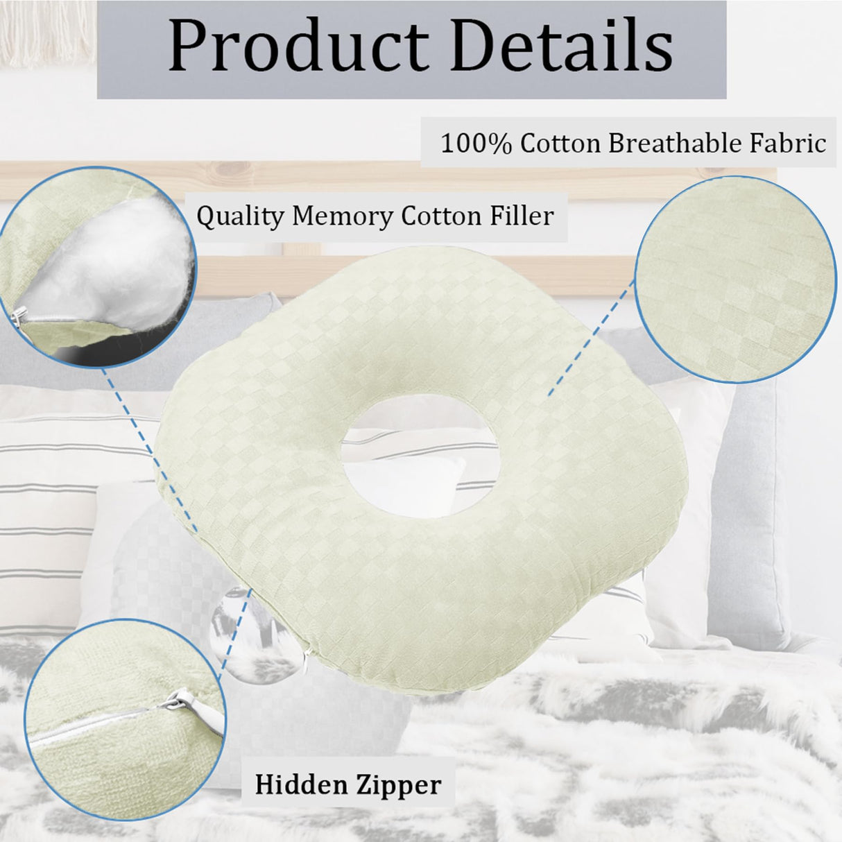 Wuronsa Ear Piercing Pillow for Side Sleepers, Pillow with an Ear Hole for CNH and Ear Pain Ear Inflammation Pressure Sores, O-Shaped Side Sleeping Pillow, Ear Guard Pillow (Cream)