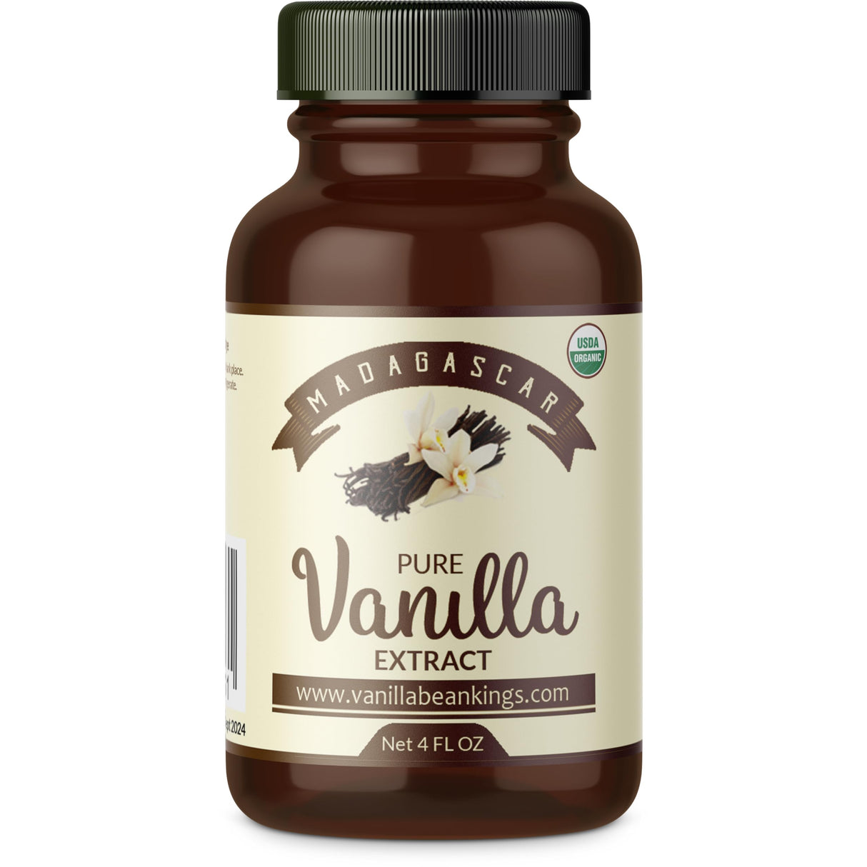 Vanilla Bean Kings - Organic Vanilla Extract - Made with Bourbon Madagascar Vanilla Beans - 4 fl oz – For Baking, Desserts, Home Cooking and Chefs