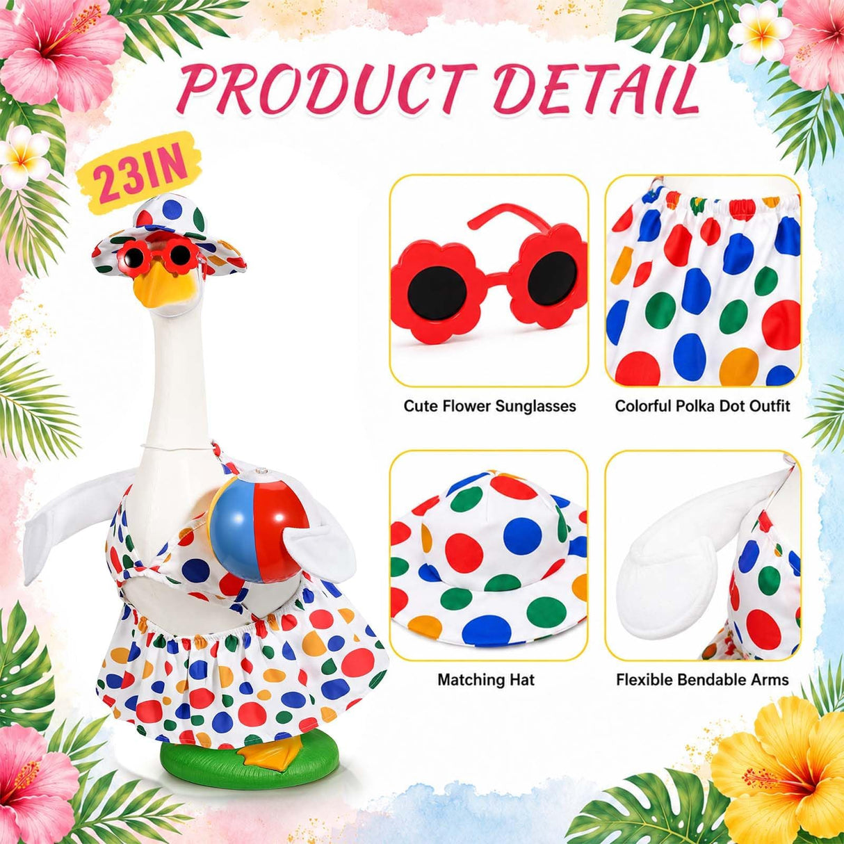Summer Porch Goose Outfits Bikini Goose Outfits Fits 23 Inch Cement or Plastic Goose Statue Beach Swimsuit Lawn Geese Clothes with Hat and Sunglasses for Outdoor Summer Garden Patio Yard Decor