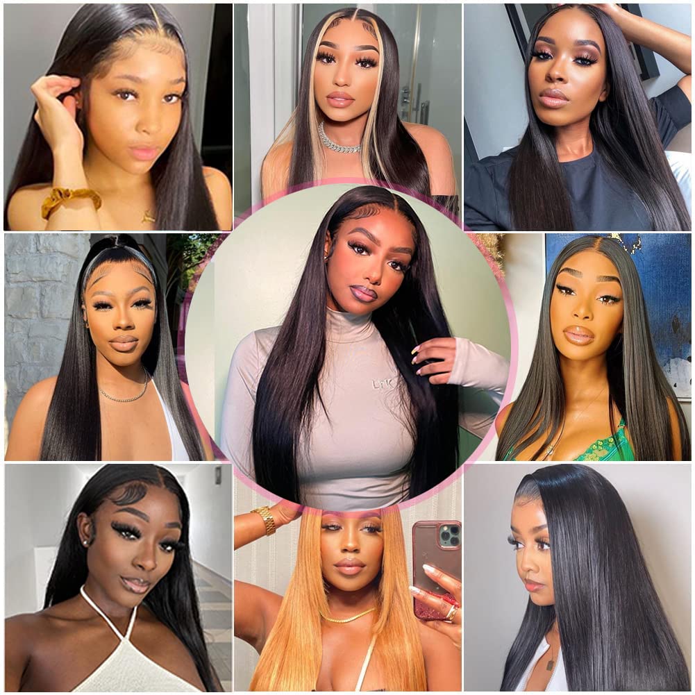 13x6 Straight Lace Front Wigs Human Hair HD Transparent Lace Front Human Hair Wigs for Black Woman Brazilian Lace Frontal Wigs Human Hair Glueless Wigs Human Hair Pre Plucked Natural Color 32inch