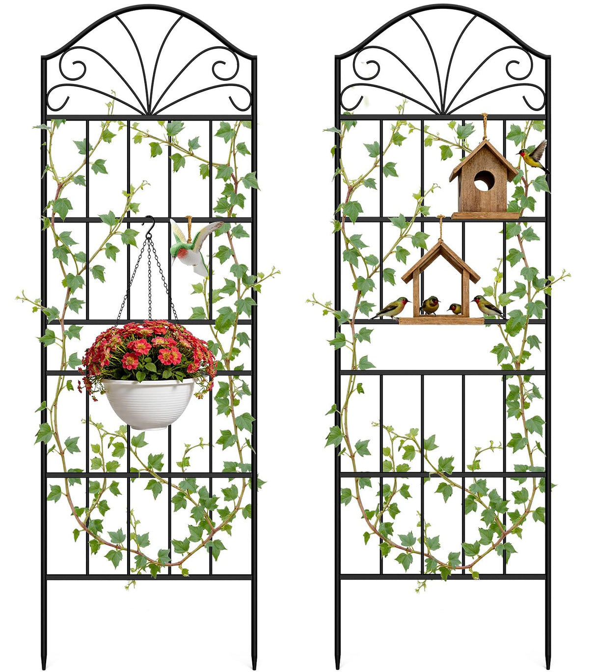 VOXOR Metal Trellis for Climbing Plants Outdoor, 60 * 19.7 Inch Tall Garden Trellis with Black Rustproof Coating, Decorative Rose Trellis for Climbing Roses, Vines, and Flowers, 2 Pack