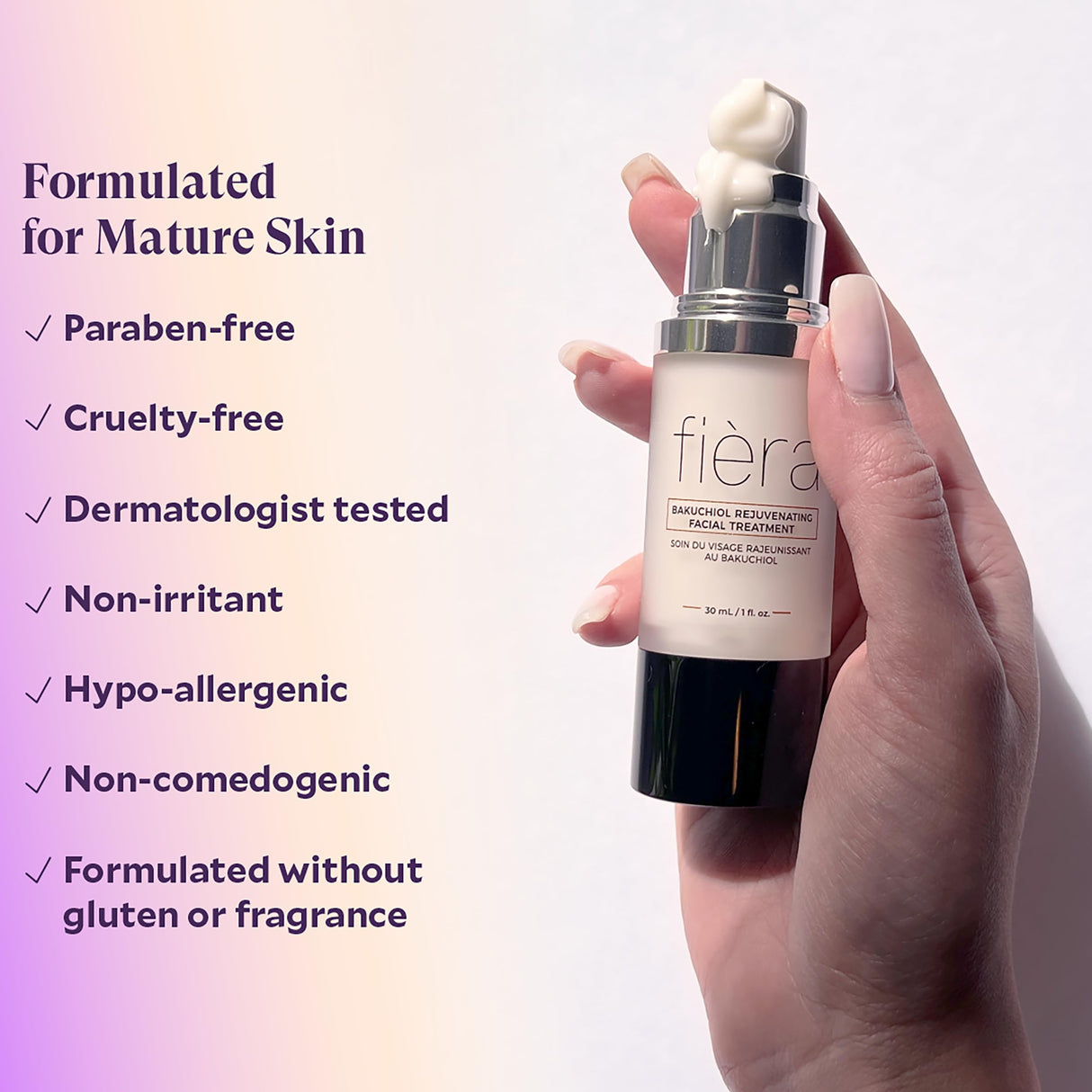 Fièra Bakuchiol Rejuvenating Facial Treatment - Retinol-Alternative for Mature Skin - Corrects and Delays Visible Signs of Aging - With Potent Antioxidants - 1 FL. OZ.