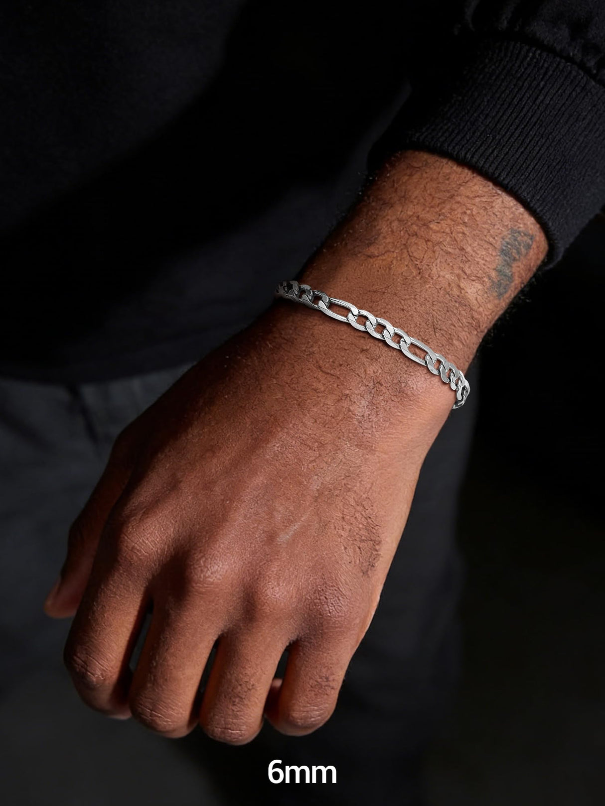 PROSTEEL Stainless Steel Figaro Link Chain Bracelet 6mm 7.5 Inch Men Jewelry