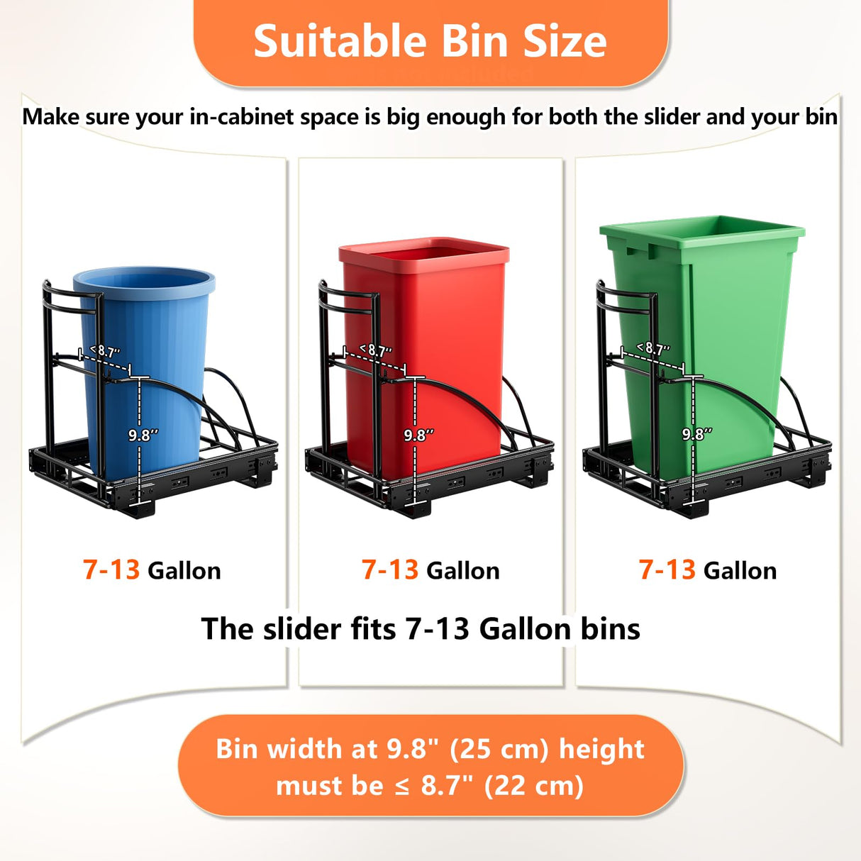 SPAXMAXTER Under Sink Trash Can Pull Out, Fits 7-13 Gal Heavy Duty Steel