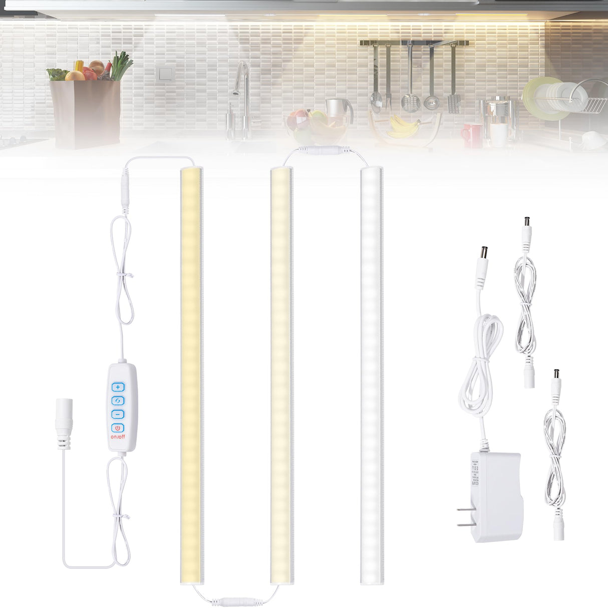 6 Pcs 12 Inch Under Cabinet Lighting Plug-in, Black Shell, Cold White 6000K, Dimmable LED Cabinet Lights with Memory Function, Linkable LED Under Counter Lights for Kitchen, Shelf, Workbench, Cupboard