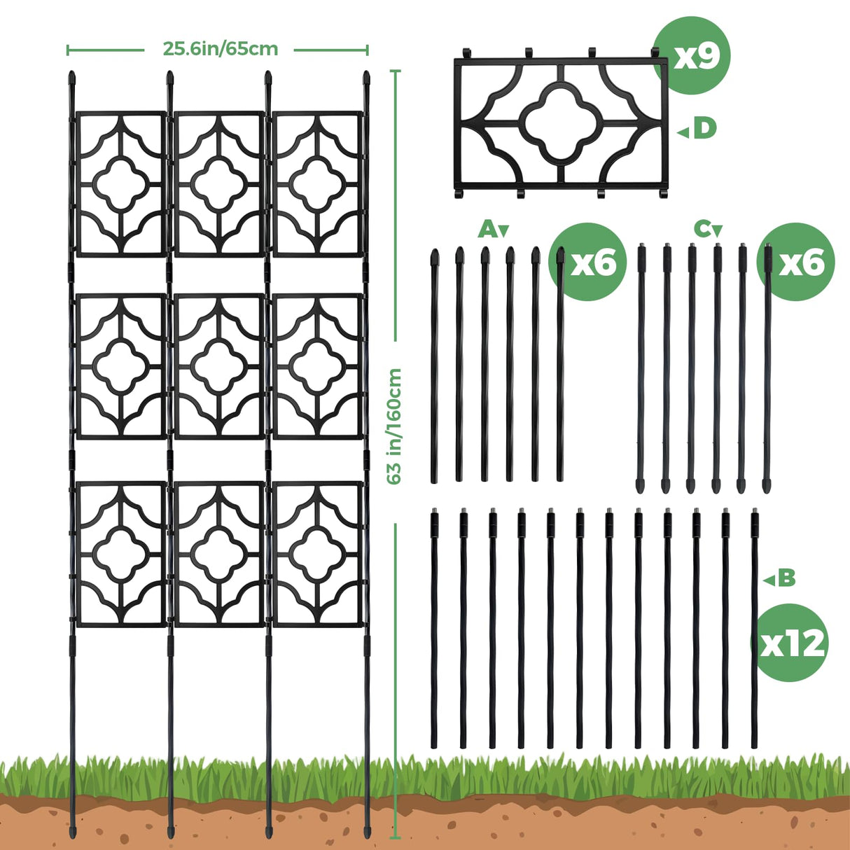 5.25FT Garden Trellis for Climbing Plants, Wall Trellis, 63 Inch Support Fence Climbing Plant Frame Outdoor and Indoor, Privacy Screen Plant Support Fence for Ivy Vines Vegetable Flower