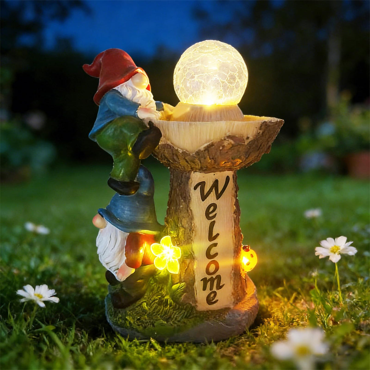 SAMPU Craft Solar Powered Garden Gnome Welcome Sign, Red