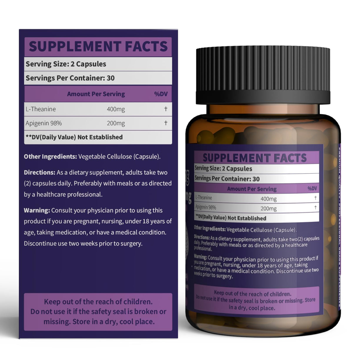 Anven Health Apigenin 200mg with L-Theanine 400mg Supplement โ Natural Relaxation & Stress Support โ Gluten Free, Non-GMO, Zero Fillers โ Made in USA | 60 Veggie Capsules