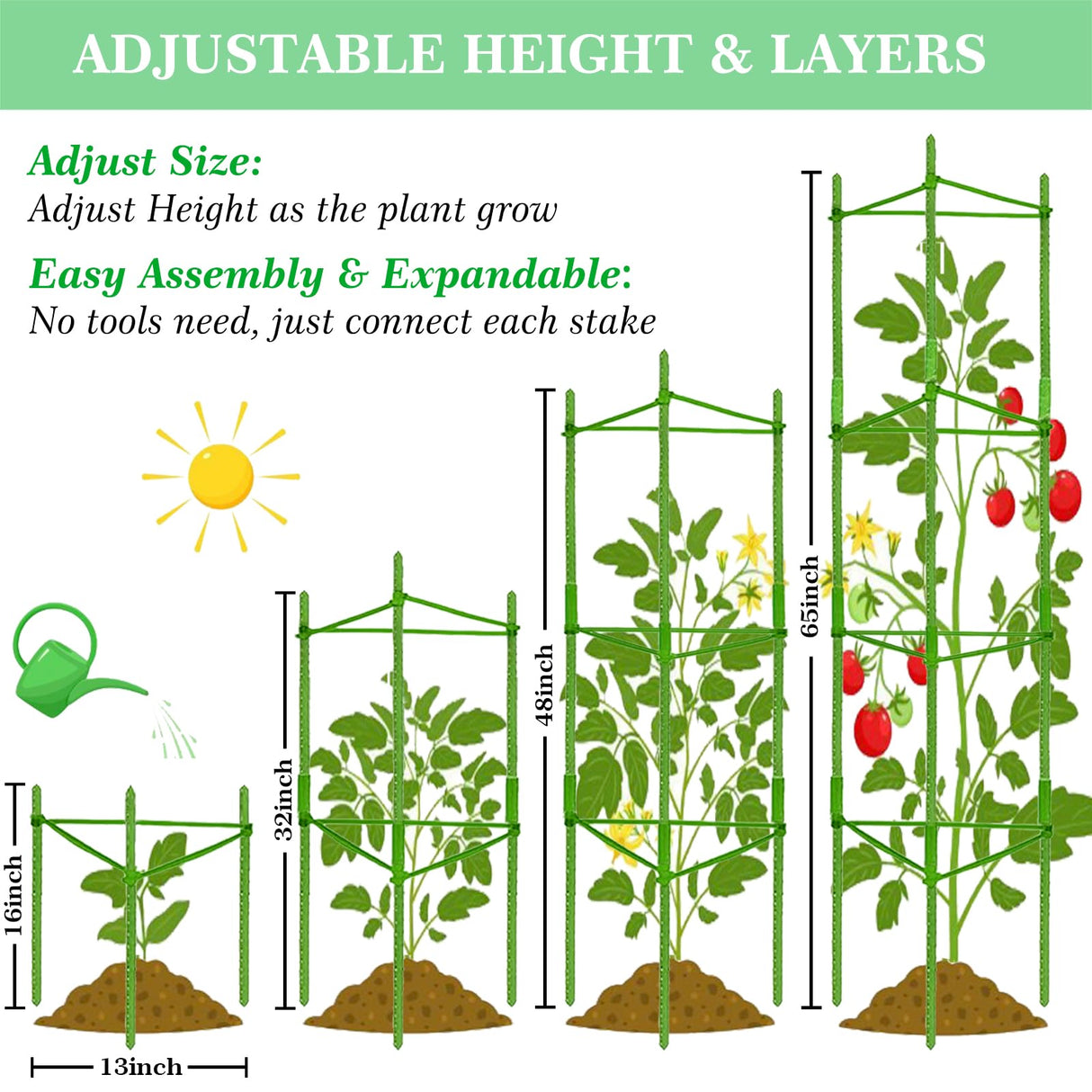 Moirsunt 66Inch Tomato Cage for Garden, 4Pack Plant Support Garden Stakes