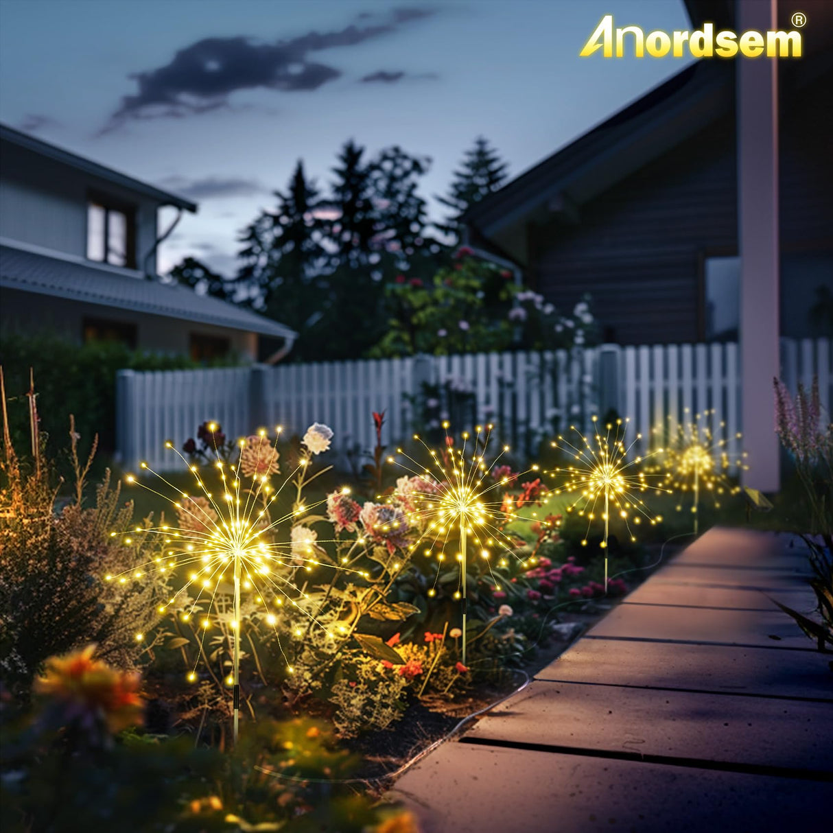 Anordsem Solar Fireworks Lights Outdoor: 4 Bendable Copper Wire 120 LEDs String Lighting - Waterproof DIY Warm Decoration for Yard Garden Proch - Gardening Gifts for Garden Lovers