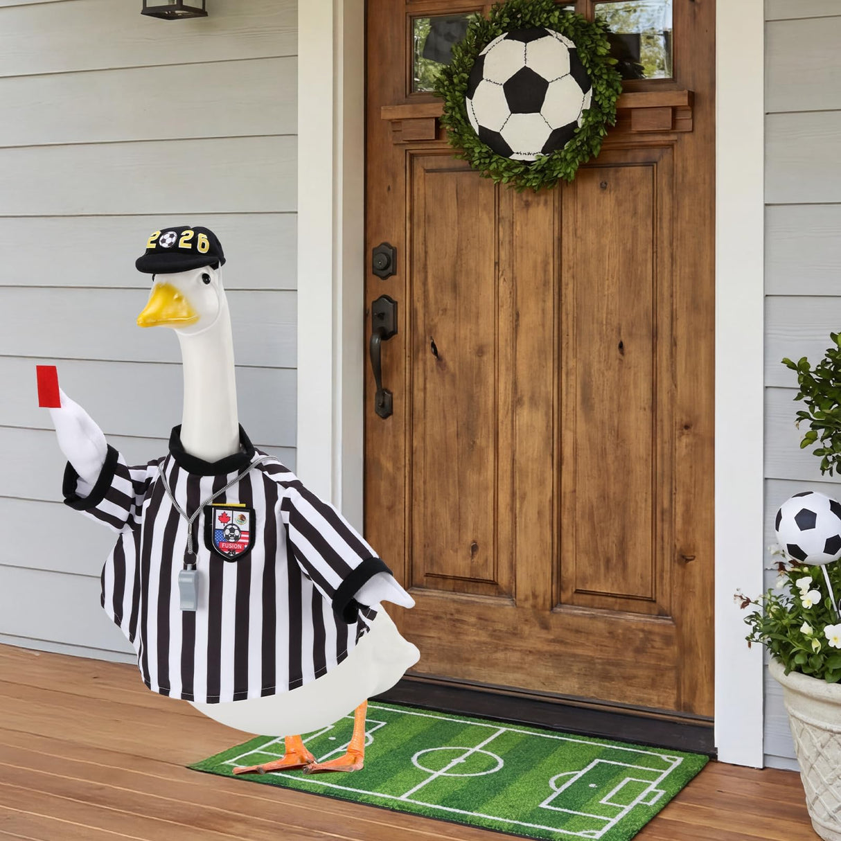 EKOREST Soccer Referee Porch Goose Outfits for 23 Inch Statue