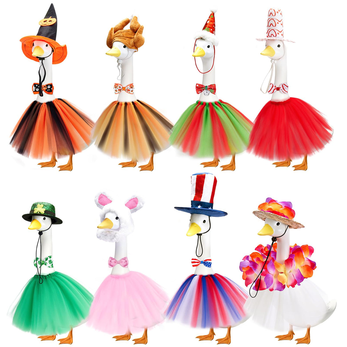 Bafeil Porch Goose Outfits, 8 Set Holiday Porch Goose Clothes for 17/19/23 inch Lawn Geese 4th of July Summer Halloween Christmas All Seasonal Patio Yard Garden Goose Statue Decor