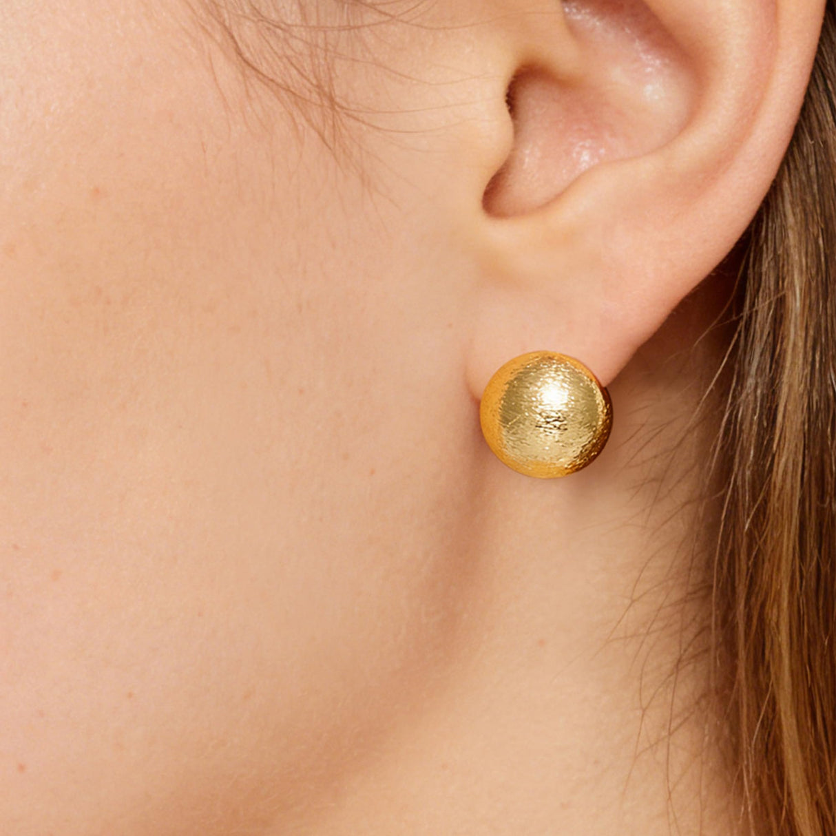 Matte Dome Stud Earrings for Women, Half Ball Button Earrings (Gold)