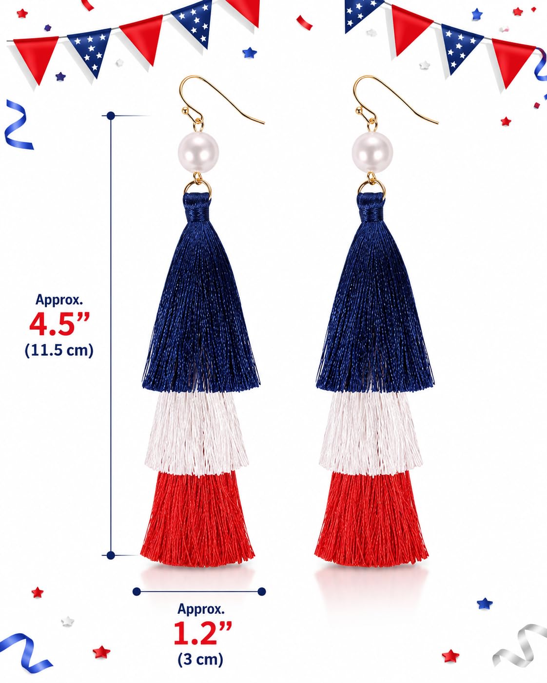 Zealmer Womens Real Gold Plated Long American Flag Earrings 4th of July Dangle Earrings Jewelry for Women