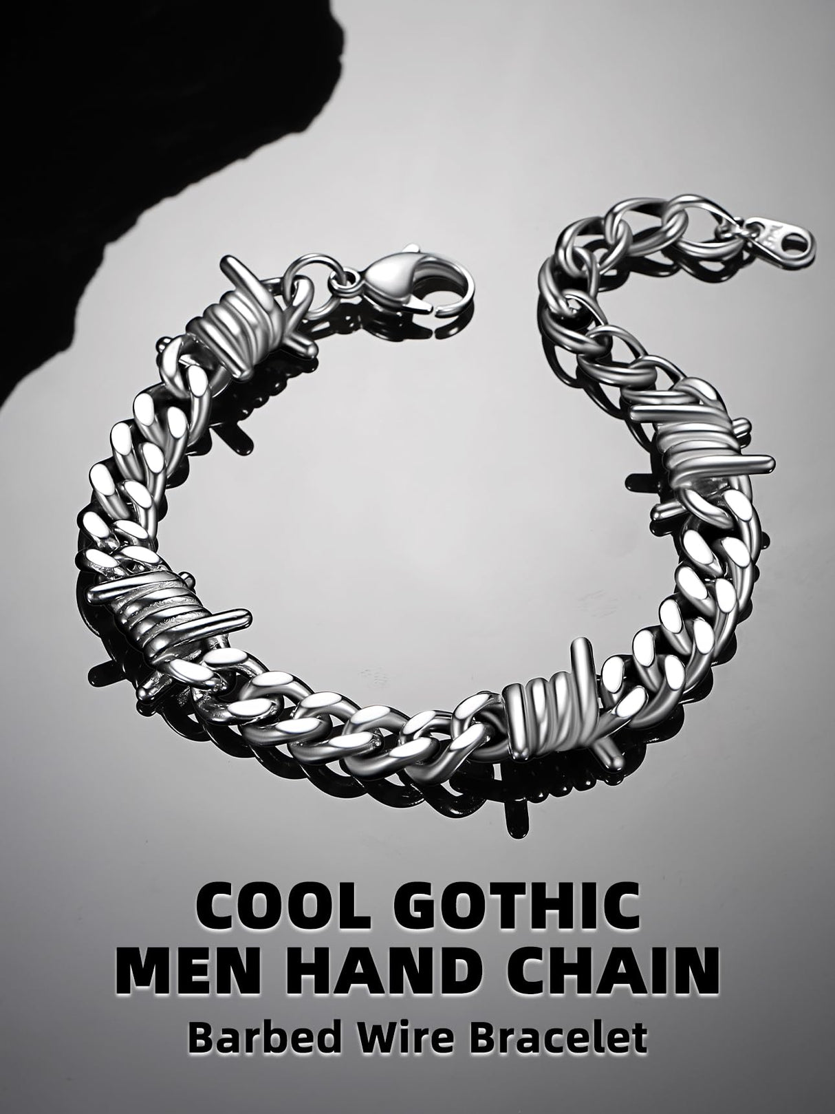 Bestyle Stainless Steel Barbed Wire Bracelets 9mm Thick Heavy Men Hand Chain Unisex Silver Cuban Chain Bracelet Punk Gothic Bracelets for Men Women