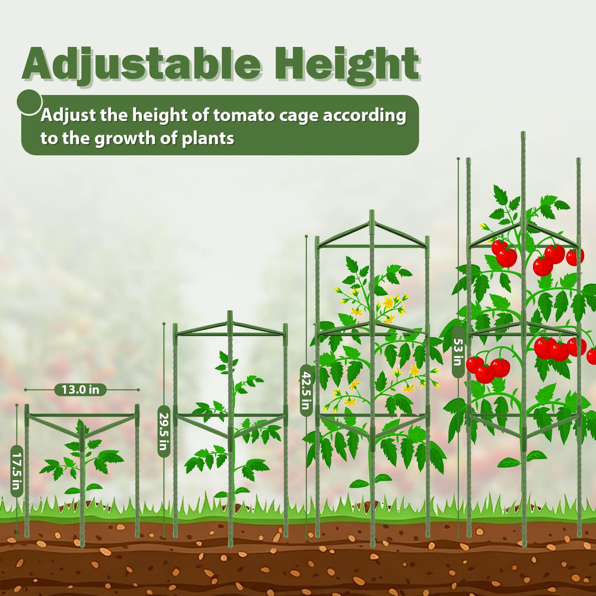 Tegarbed 6 Pack 48 Inch Tomato Cages for Garden Plant Supports
