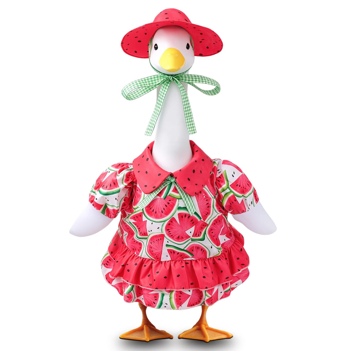 Pextian Watermelon Porch Goose Outfit, 23 inch Porch Goose Summer Outfit with Watermelon Dress and Hat, Cute Goose Clothes for Outdoor Garden Yard Patio Lawn Art Decor