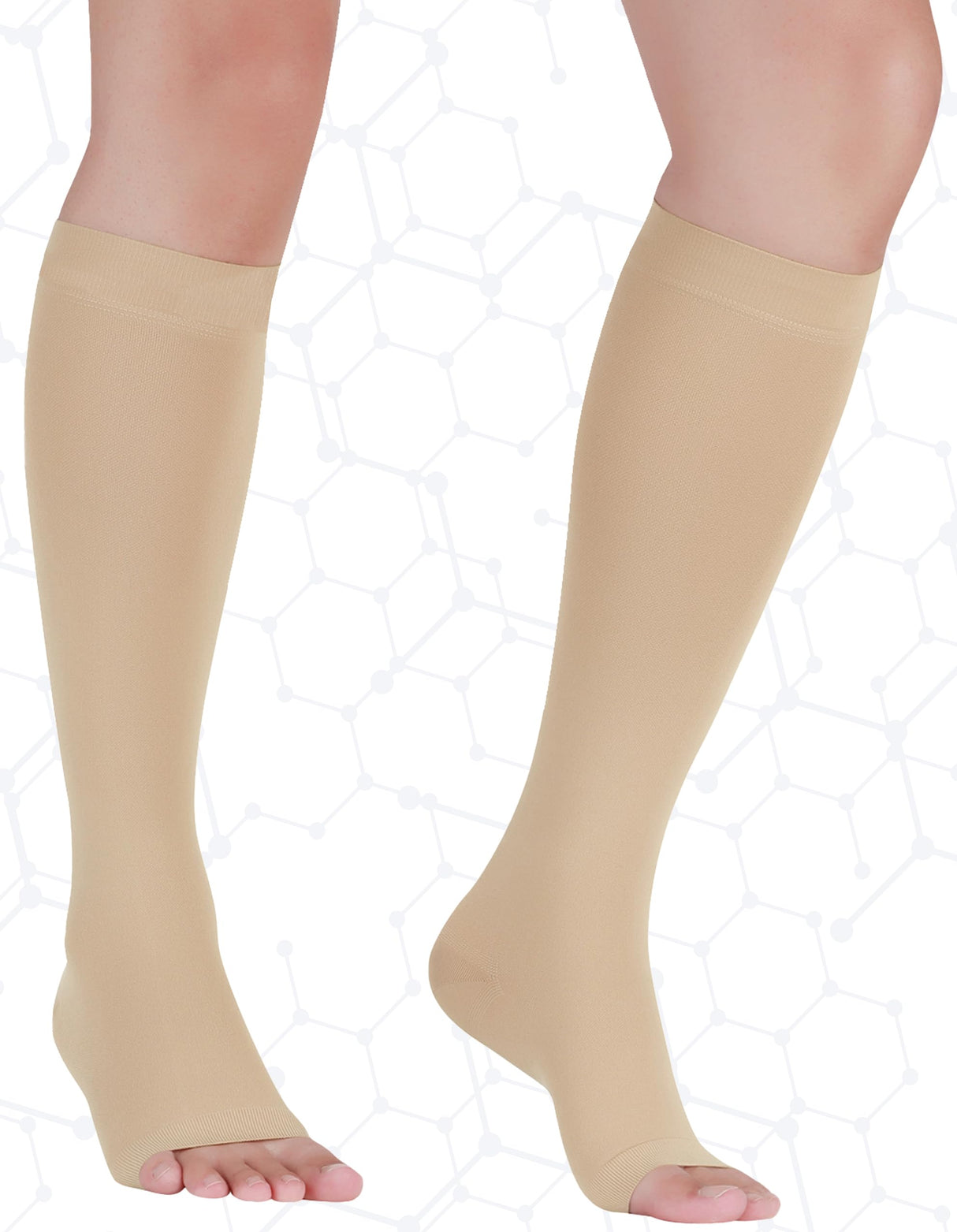 +MD 2 Pairs Compression Socks for Women & Men Medical Grade 20-30 mmHg, Open-Toe knee High Stocking, Support for edema, Varicose Veins, Nude, Large