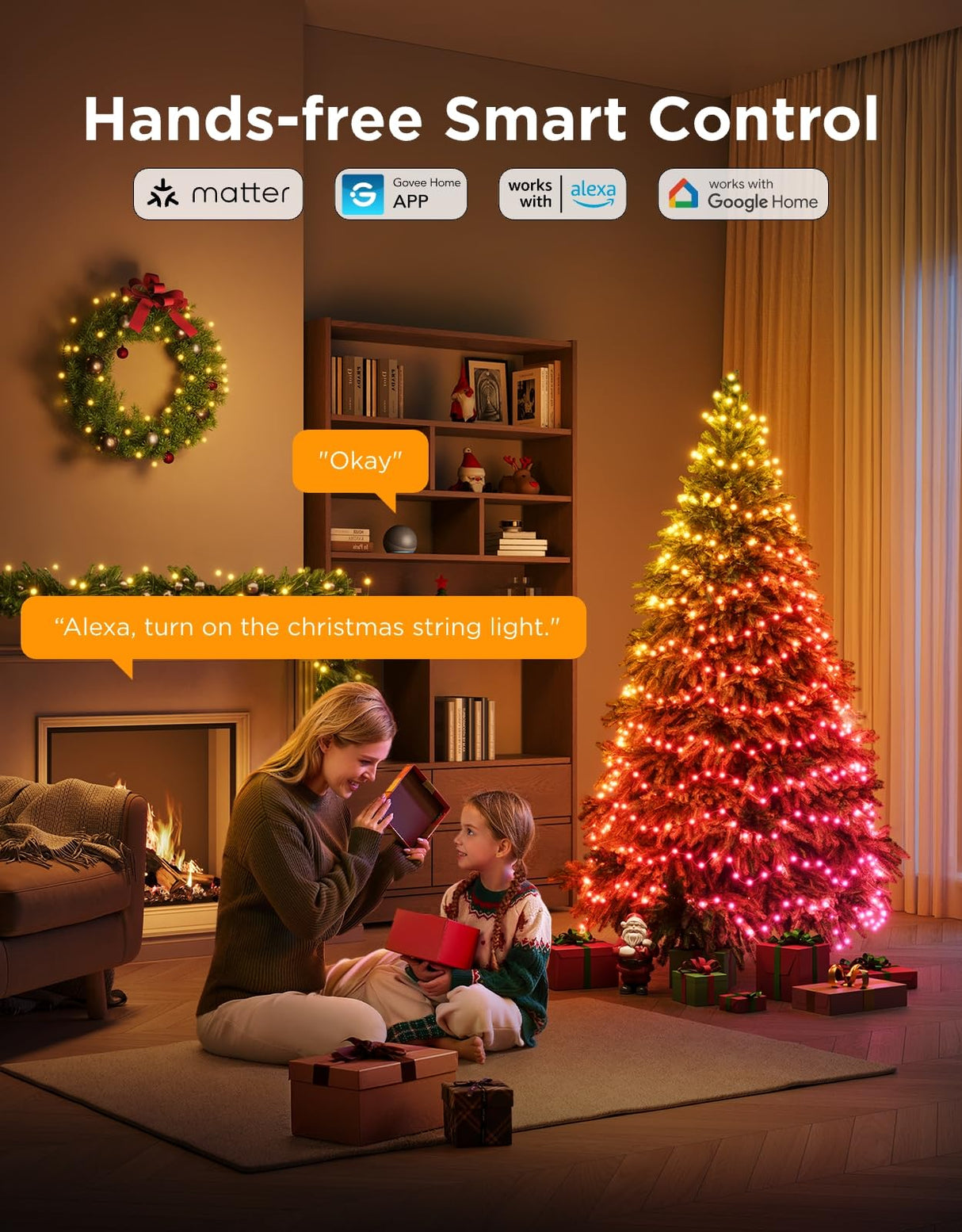 Govee Christmas Lights 2, RGBWIC 99FT 300LEDs Holiday String Lights with Shape Mapping Function, Smart LED Decoration for Indoor Outdoor Tree, 130+ Preset Scenes, Voice and APP Control, Green Wire