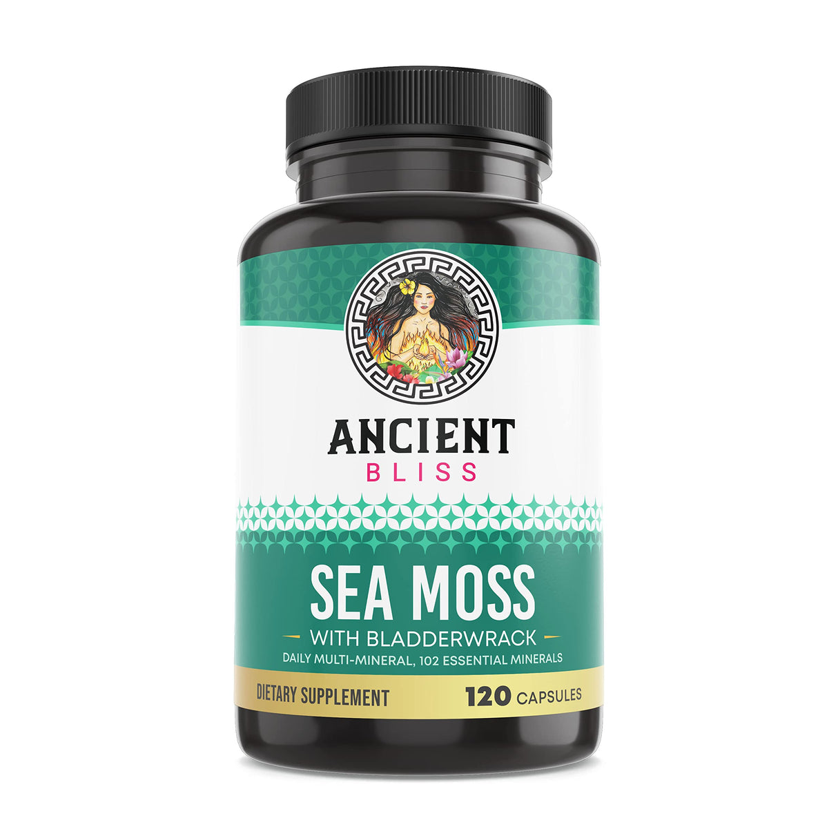 Ancient Bliss Organic Irish Sea Moss Pills - Dr Sebi Wildcrafted Seamoss Capsules | Thyroid, Healthy Skin & Gut Support | 120 Capsules