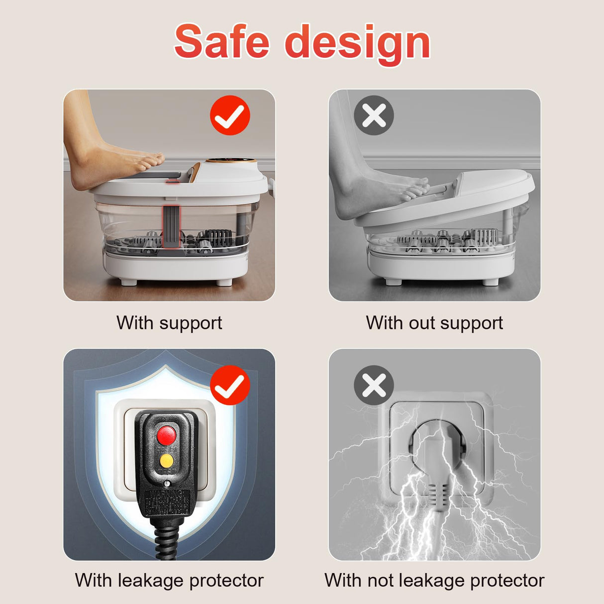 GEHONA Collapsible Foot Spa Bath with Heat,Foot Massager with Two Side Supports,Leakage Protector,Temperature Control,Bubbles,Red Light,Timer, Feet Spa Tub,Feet Soaker,Gifts (White)