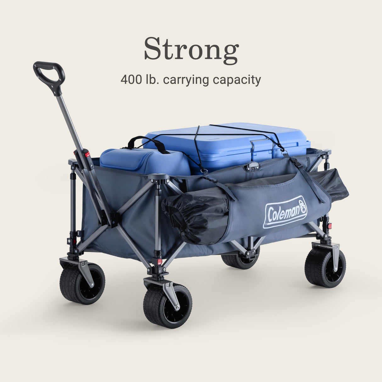 Coleman XL Collapsible Wagon, Heavy‑Duty 400 lb Capacity, Large 50+ Gallon Utility Cart with All‑Terrain Wide‑Base Wheels, One‑Pull Folding Design, Removable Wheels & Ergonomic Handle – Blue