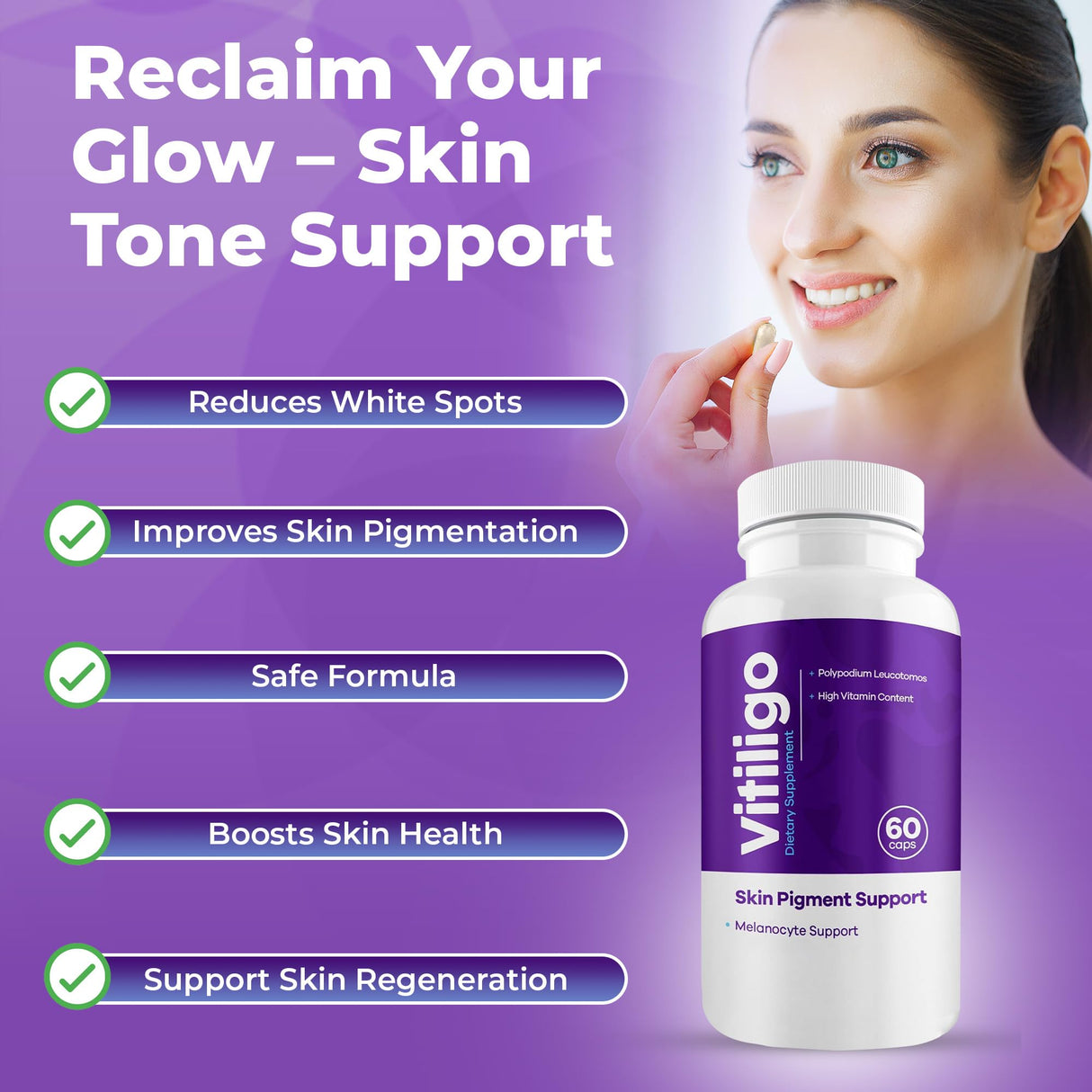 AURA VITAMINS - Vitiligo Capsules 60 Count | 1 Month | Improve Skin Pigmentation Support and Reduce White Spots | Effective Vitiligo Supplement | Natural Solution for White Spots on Skin. (3)