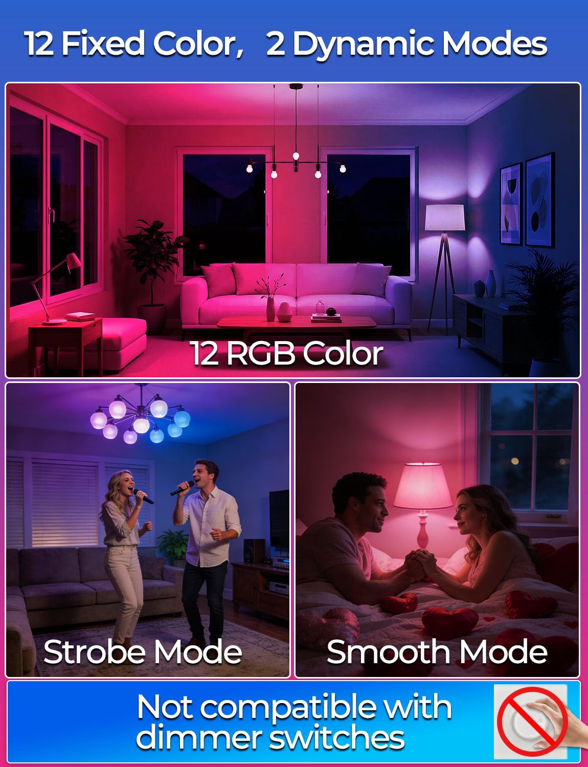 ILC Color Changing LED Light Bulb, A15 40W Equivalent, 5000K Daylight White, 450LM 5W E26 Screw Base RGBW, Mood Light Bulb - RGB 12 Color Choices - Timing Infrared Remote Control Included (4 Pack)