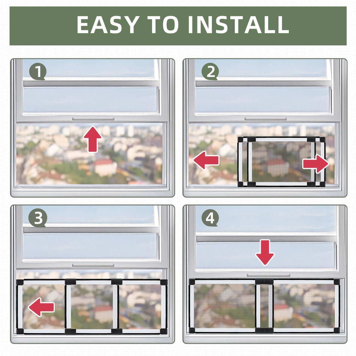 FLYZZZ Adjustable Sliding Window Screen, 2 Ways Aluminum Frame Expandable Window Screen (15.74 ''h x21-40''w)or Convert to Vertical (21.65"h x 15-28"w), B