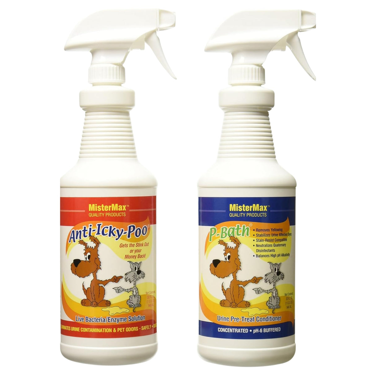Mister Max Anti Icky Poo Enzyme Cleaner Spray Combo - Pet Urine Odor Remover & Tough Stain Remover with P-Bath (Urine Pre-Treat Conditioner)