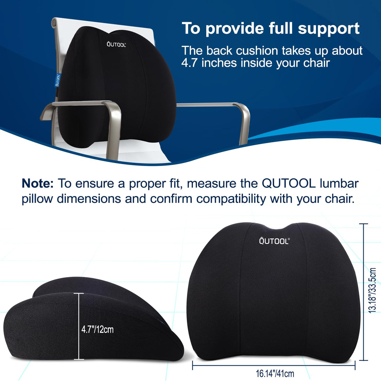 QUTOOL Lumbar Support Pillow for Office Chair, Memory Foam Low Back Support,Back Pain Relief, Ergonomic Large Back Cushion for Desk Chair,Gaming Chair,Adjustable Strap and Washable Cover