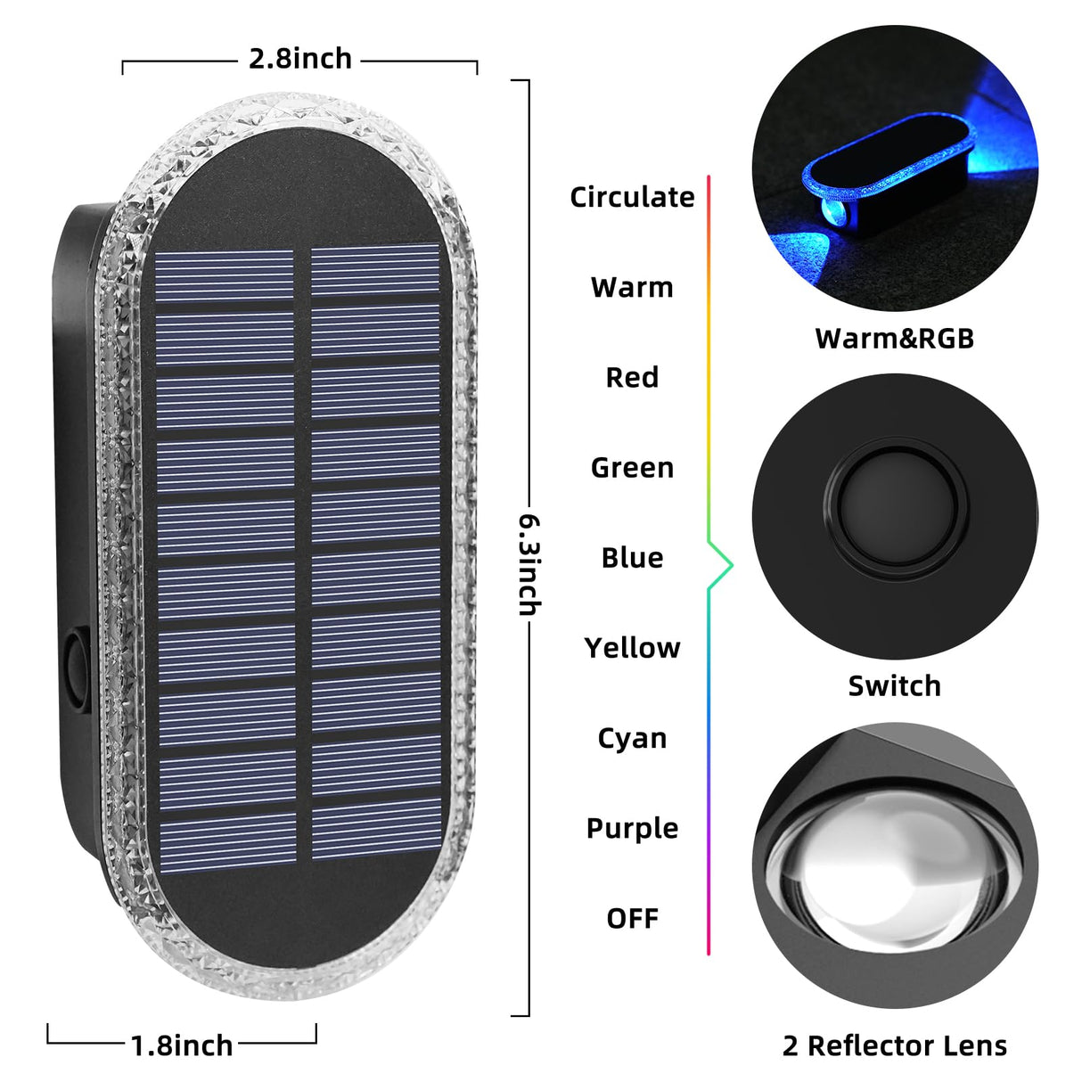 Herzila 4 Pack Solar Fence Lights, RGBW 8-Color Changing Waterproof Top and Bottom Lighting Wall for Landscape/Fence/Patio/Wall/Garden Christmas Solar Lights (2 Installation Modes)
