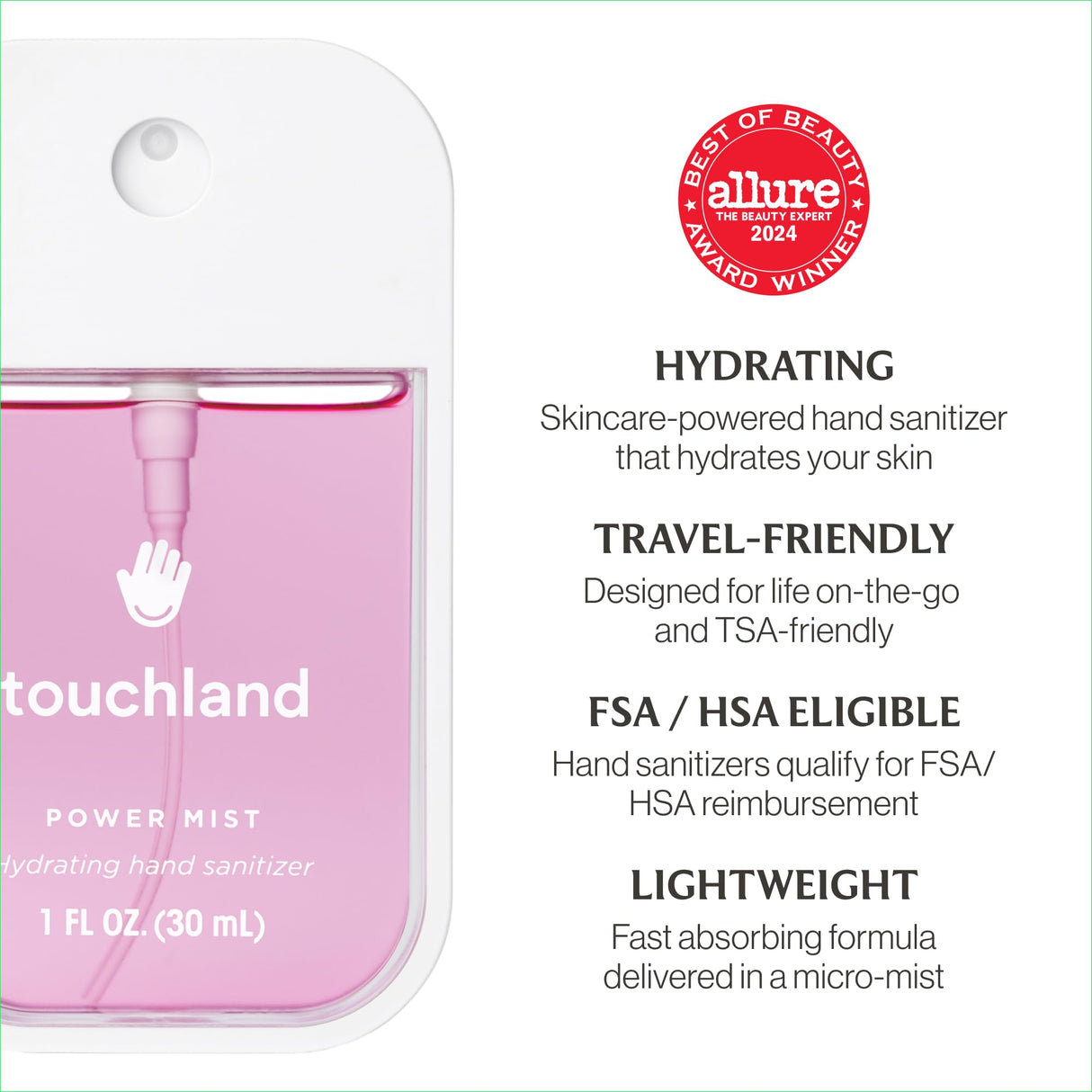 Touchland Power Mist Hydrating Hand Sanitizer Spray, JUICY 5 Set (Citrus, Berry, Watermelon, Peach, Mango), 1 FL. OZ. Travel Size (Set of 5)